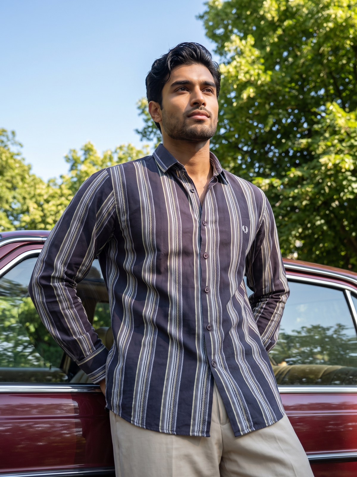 Men’s Vertical Stripe Casual Shirt – Navy