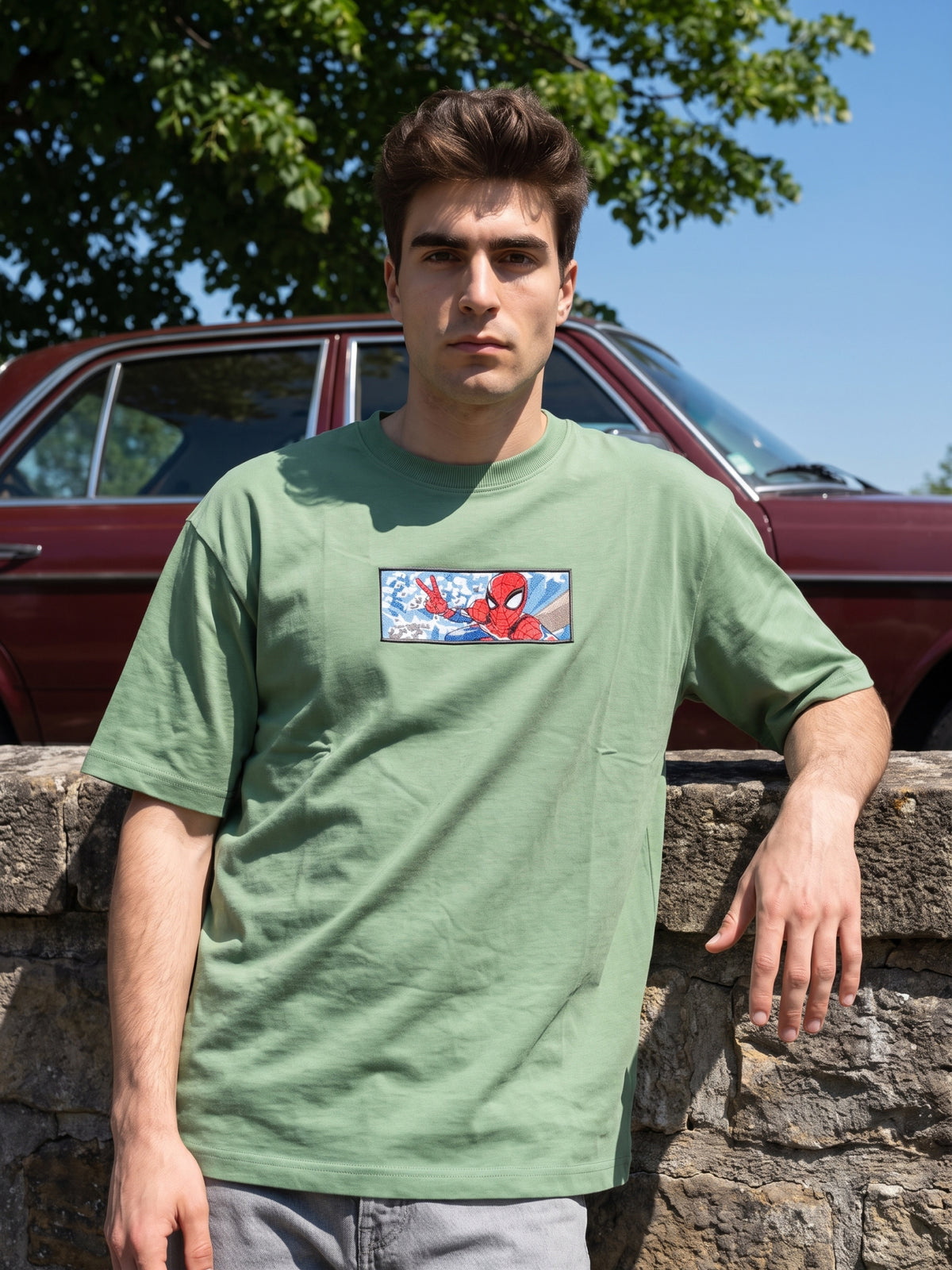 Men’s Premium Graphic Patch Oversized T-Shirt - Sage Green