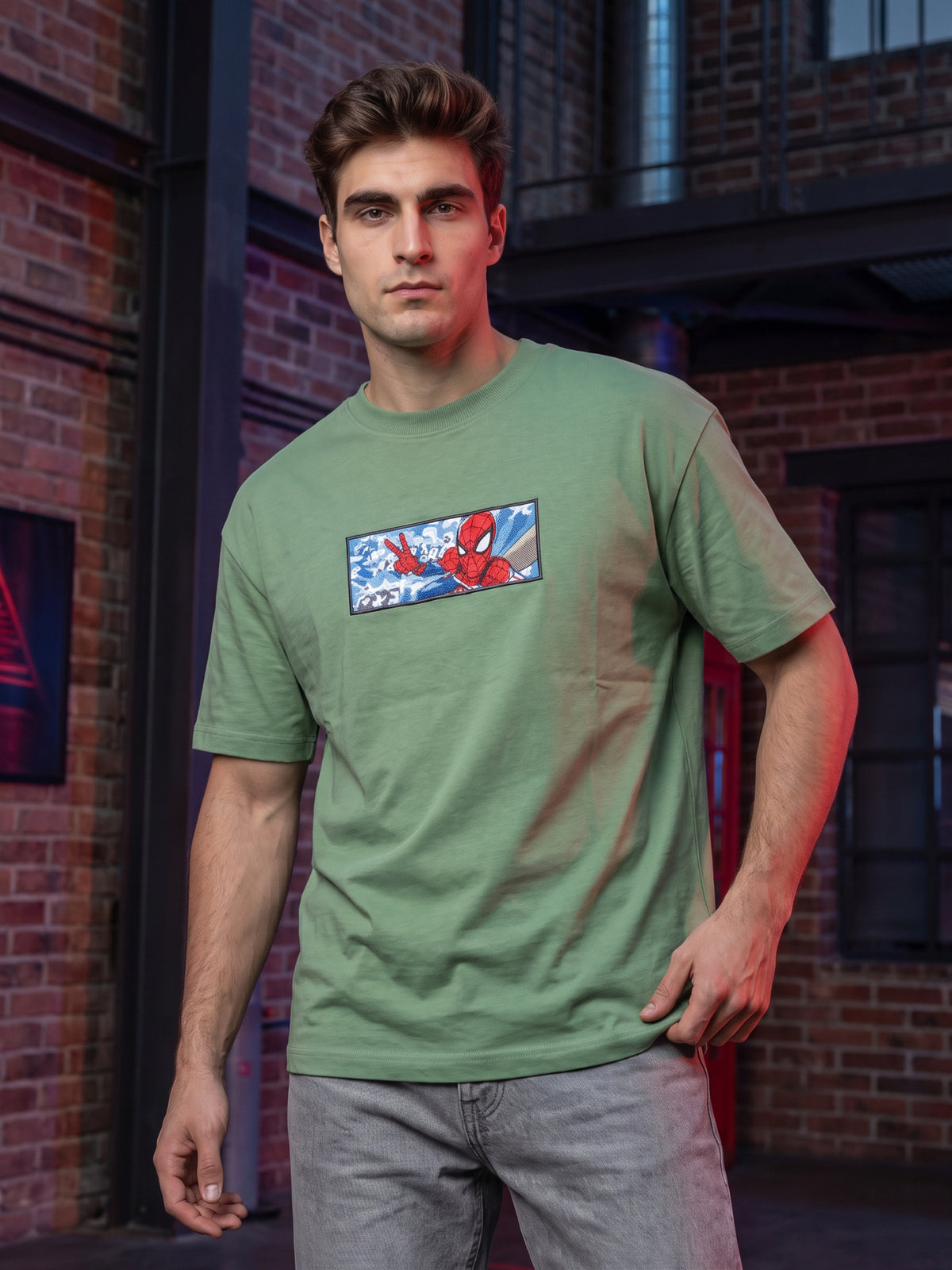 Men’s Premium Graphic Patch Oversized T-Shirt - Sage Green