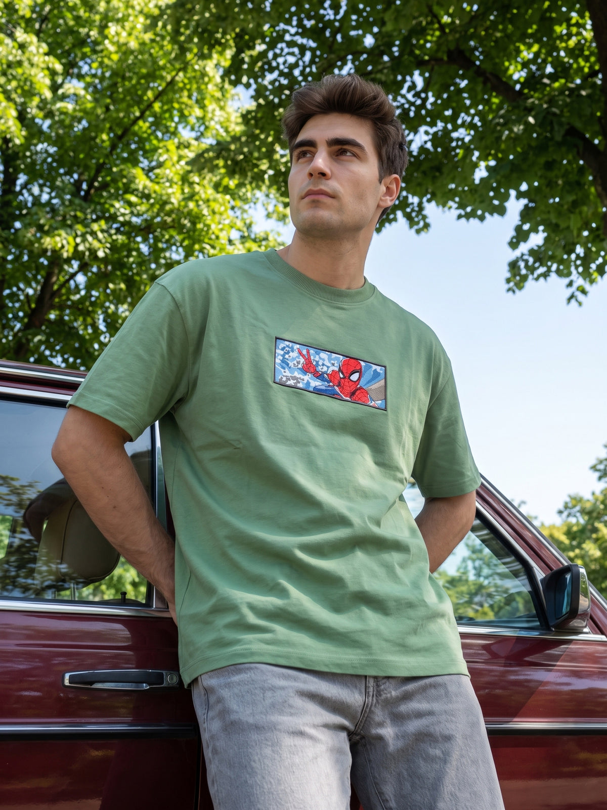 Men’s Premium Graphic Patch Oversized T-Shirt - Sage Green