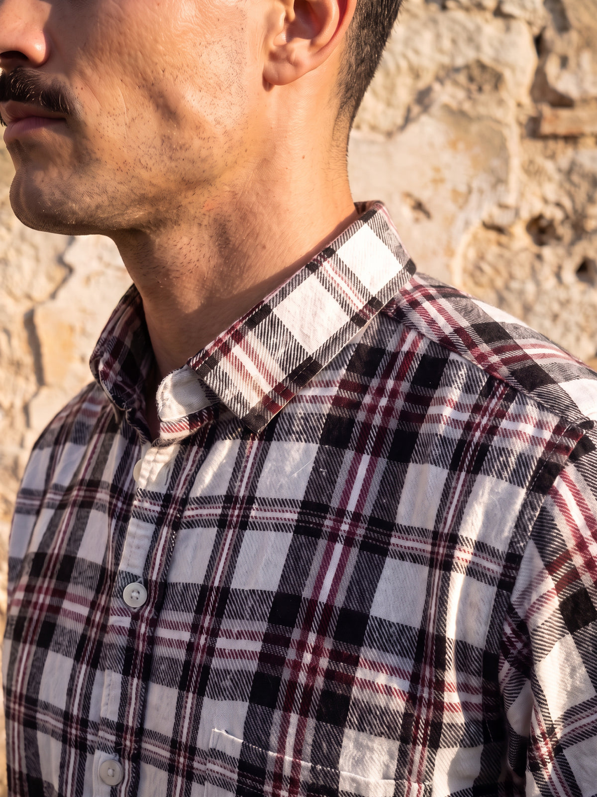 Men's White Plaid Checked Casual Shirt
