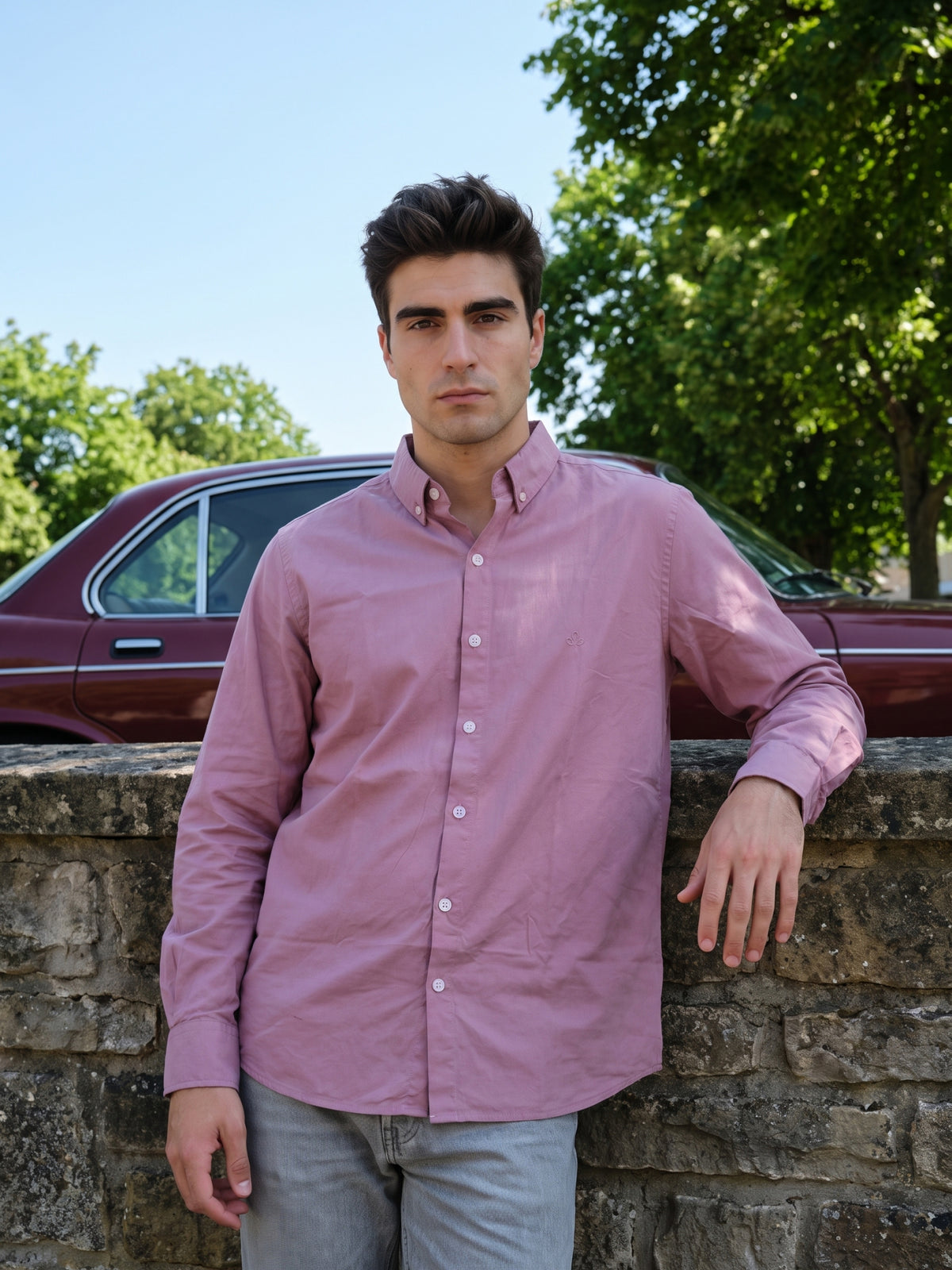 Men's Pink Premium Solid Button-Down Casual Shirt