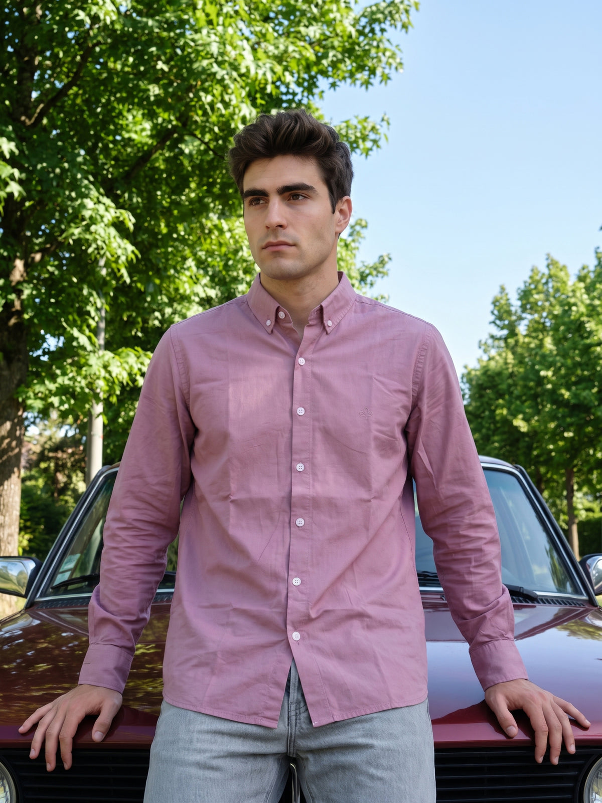 Men's Pink Premium Solid Button-Down Casual Shirt