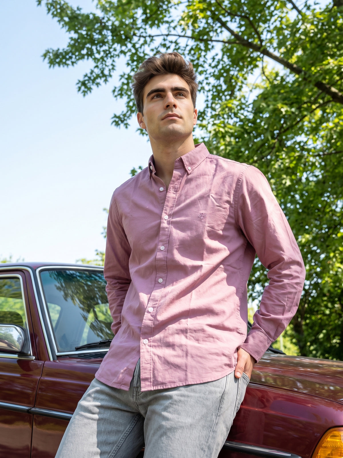 Men's Pink Premium Solid Button-Down Casual Shirt