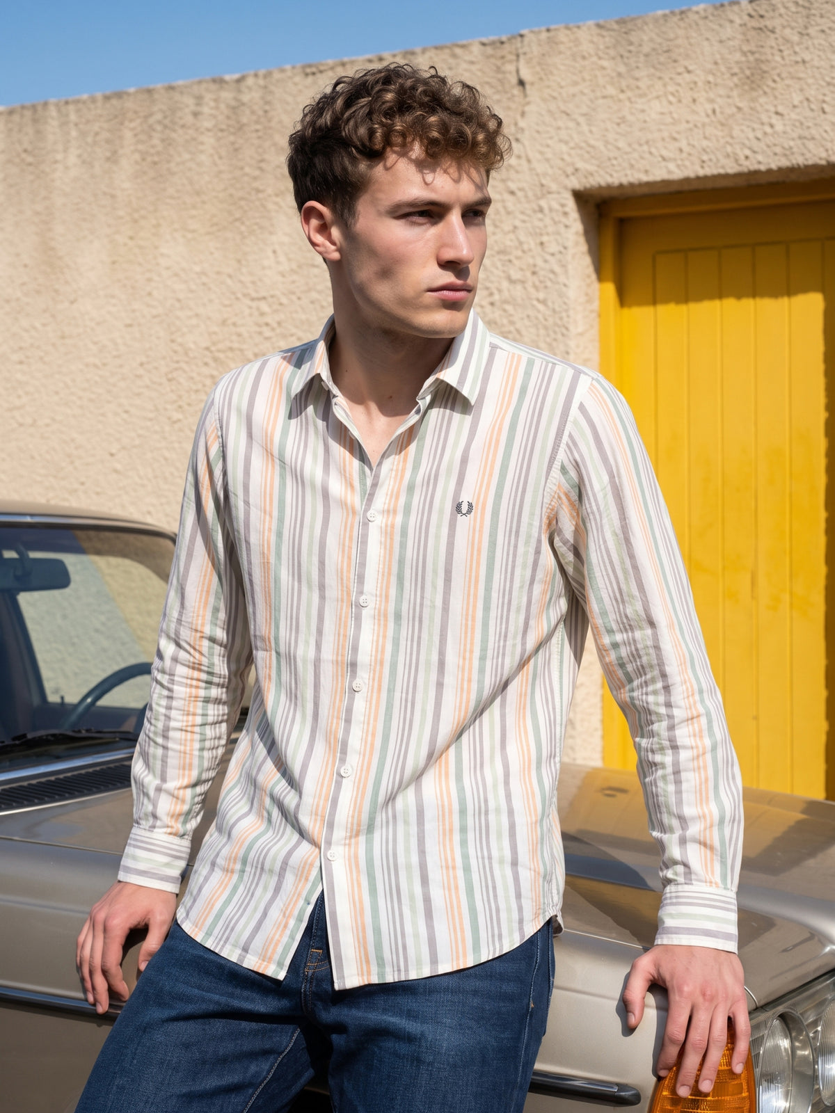 Men's Orange Multicolor Striped Casual Shirt