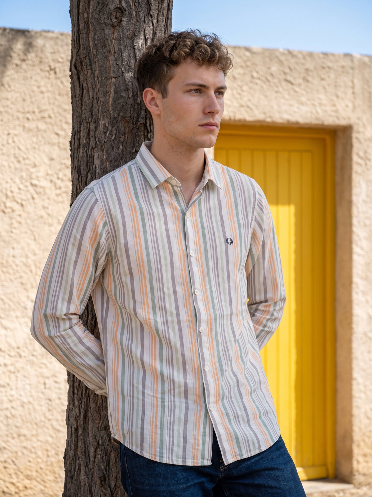 Men's Orange Multicolor Striped Casual Shirt