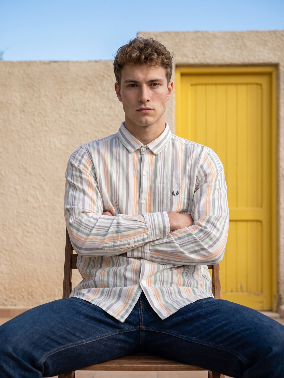 Men's Orange Multicolor Striped Casual Shirt