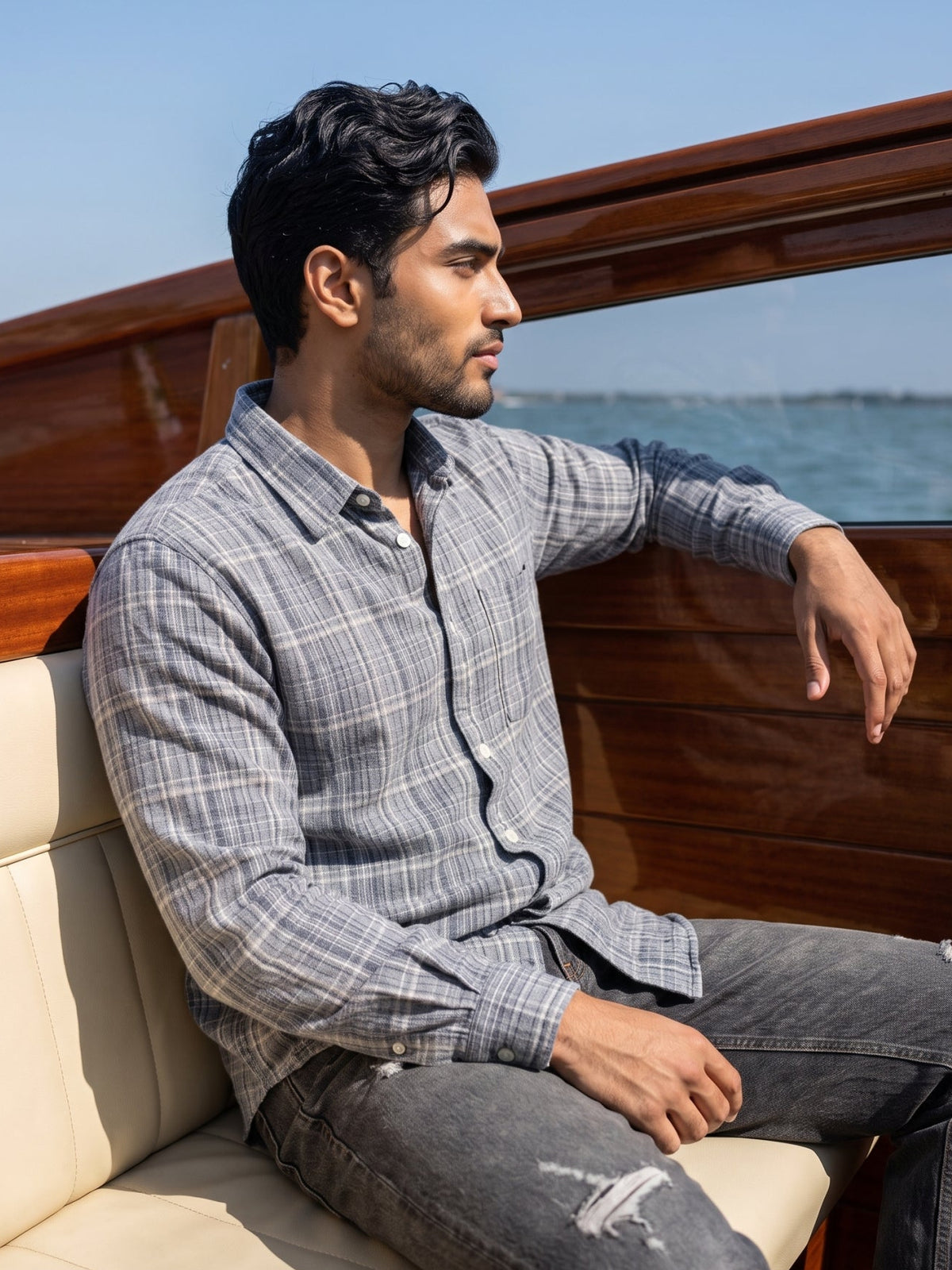Men's Grey Checked Full Sleeve Casual Shirt