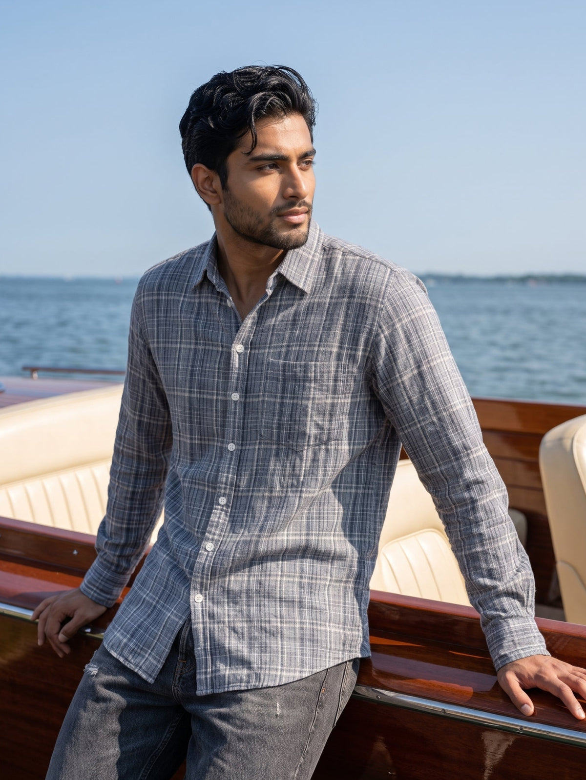 Men's Grey Checked Full Sleeve Casual Shirt