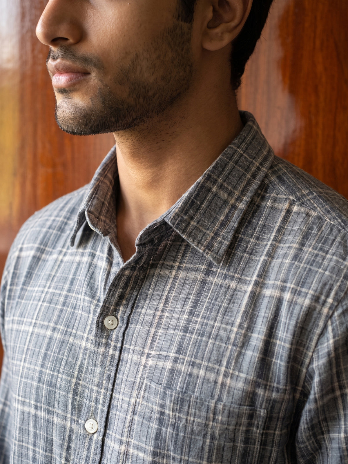 Men's Grey Checked Full Sleeve Casual Shirt
