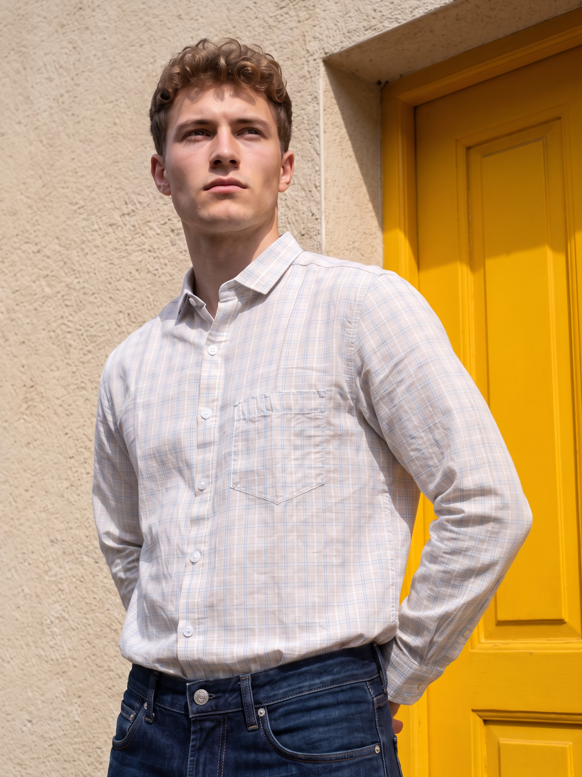Men’s Checked Casual Shirt – Yellow