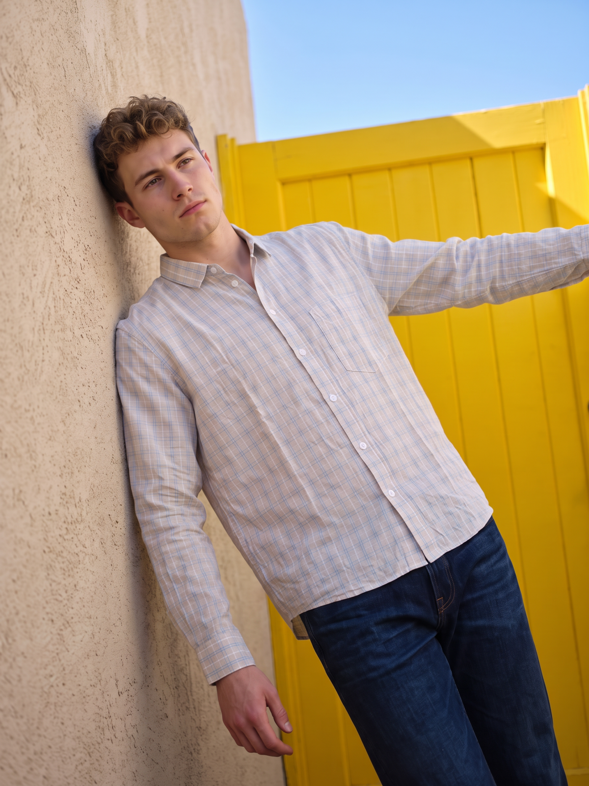 Men’s Checked Casual Shirt – Yellow