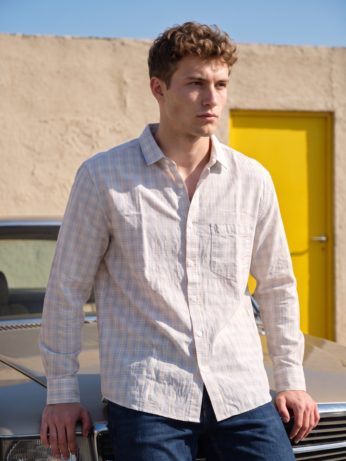 Men’s Checked Casual Shirt – Yellow