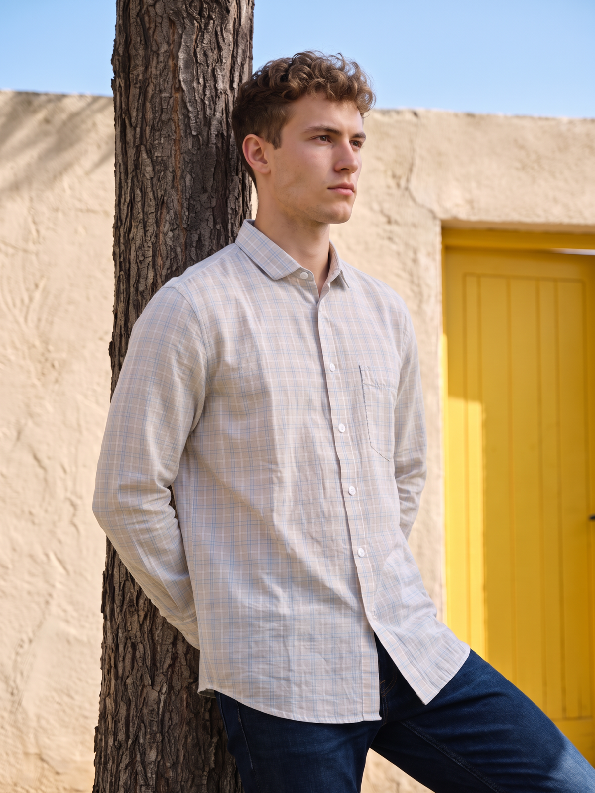 Men’s Checked Casual Shirt – Yellow