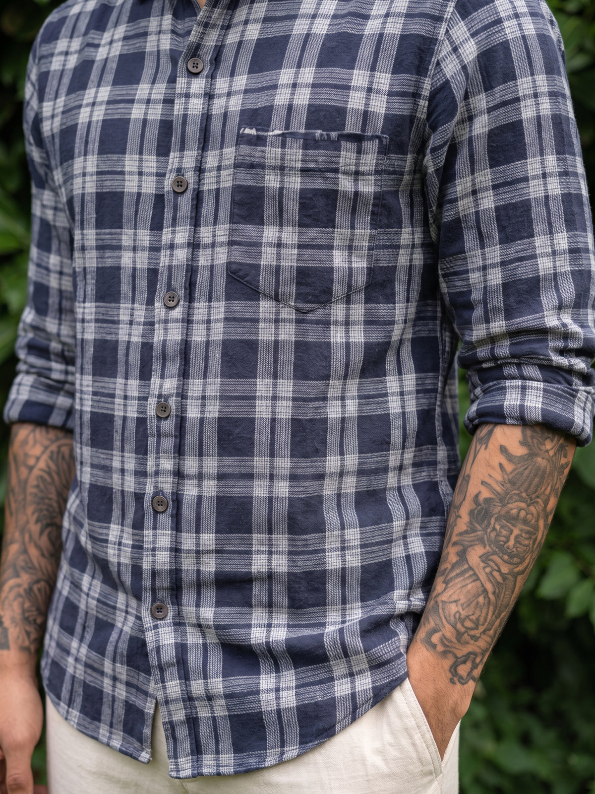 Men's Blue Casual Checked Shirt