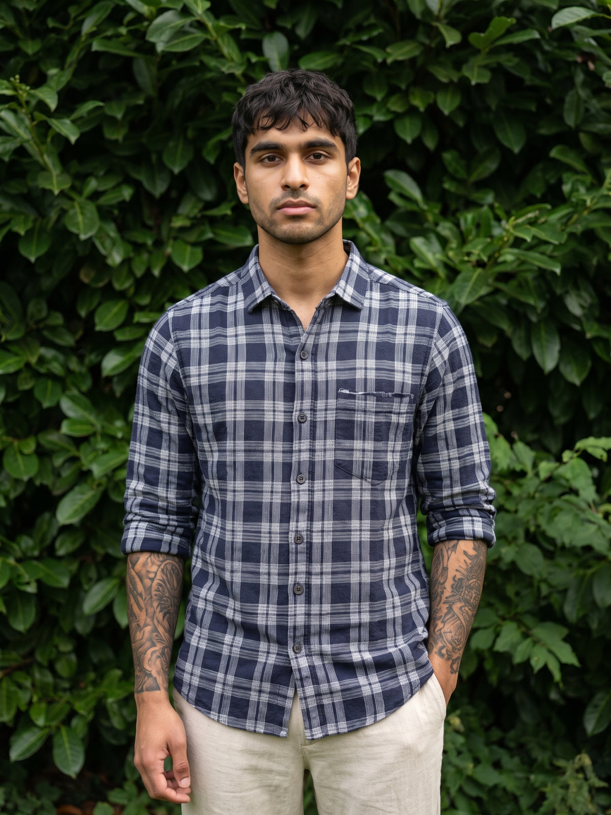 Men's Blue Casual Checked Shirt