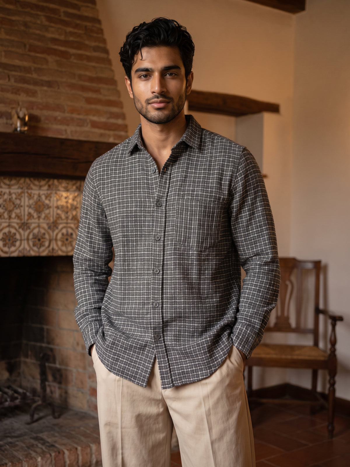 Men's Black Premium Micro Checkered Shirt