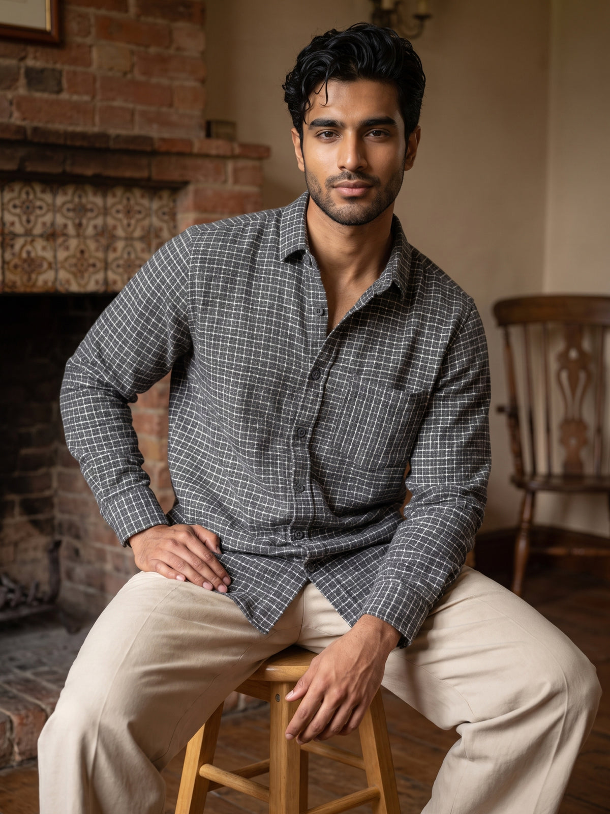 Men's Black Premium Micro Checkered Shirt