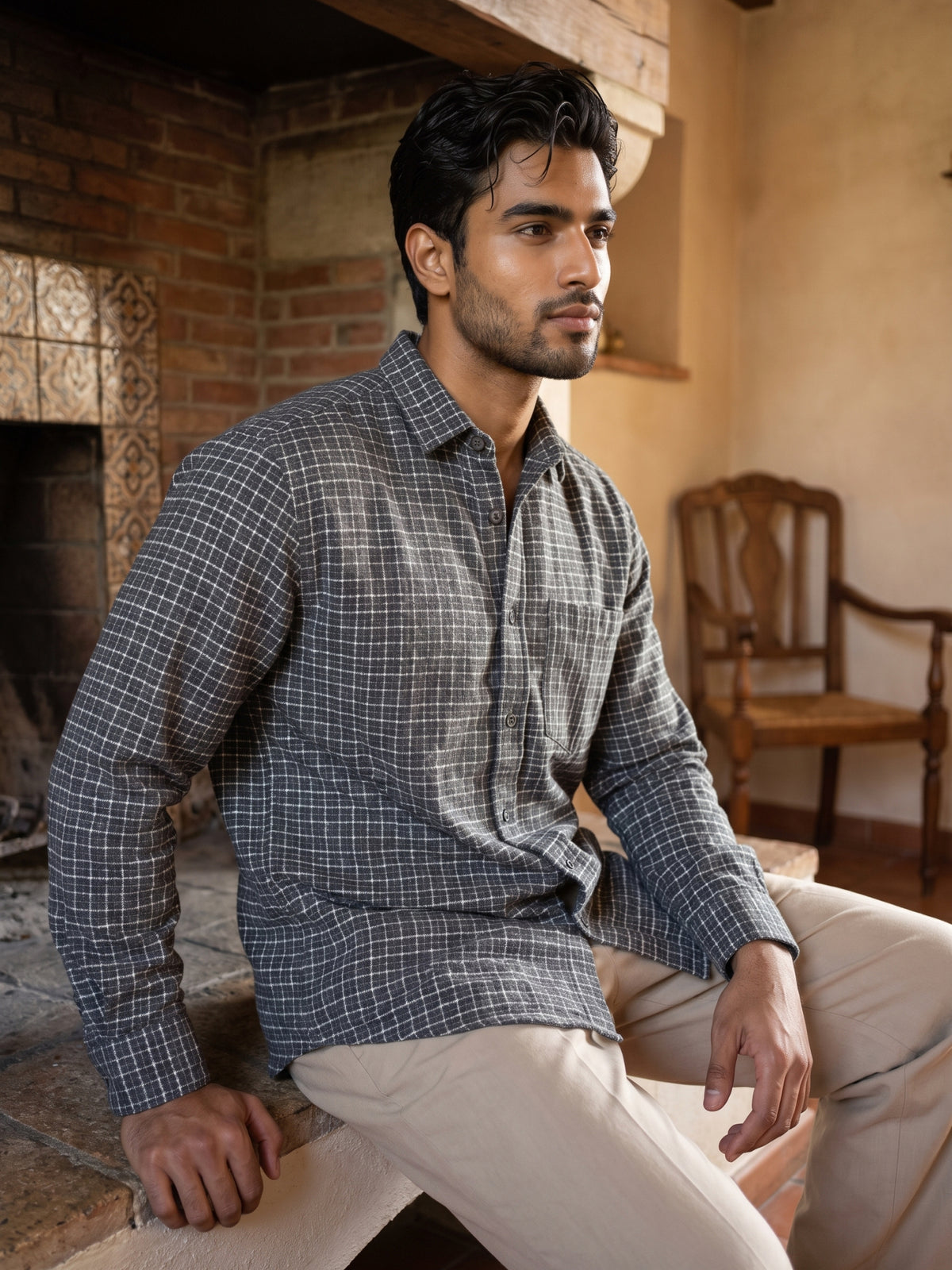 Men's Black Premium Micro Checkered Shirt