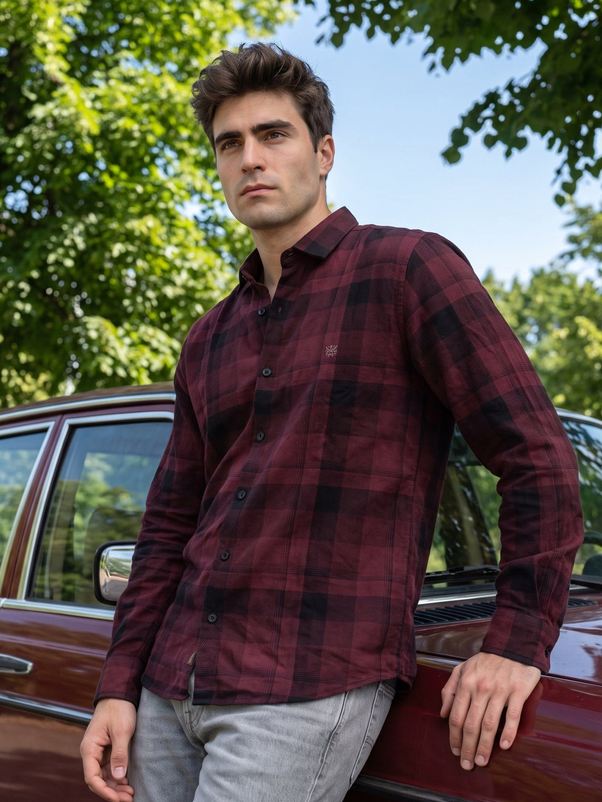Men’s Wine & Black Checked Casual Shirt