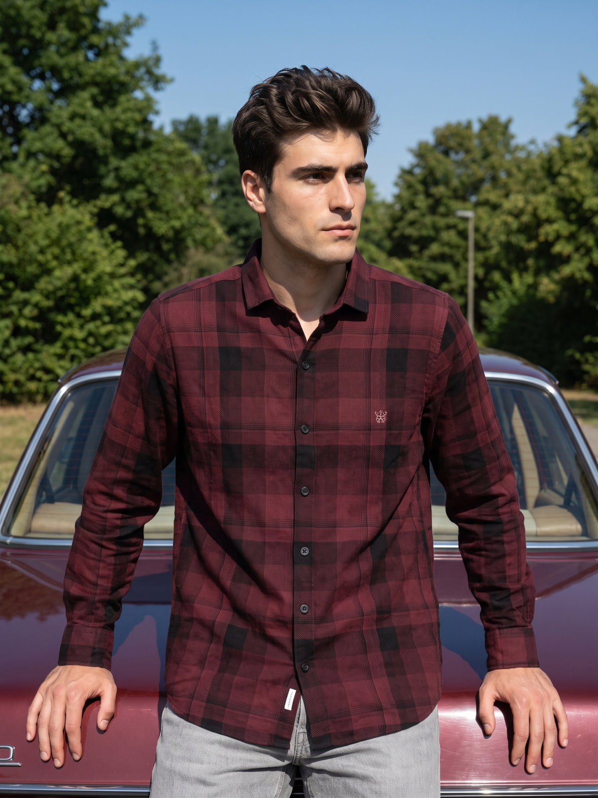 Men’s Wine & Black Checked Casual Shirt