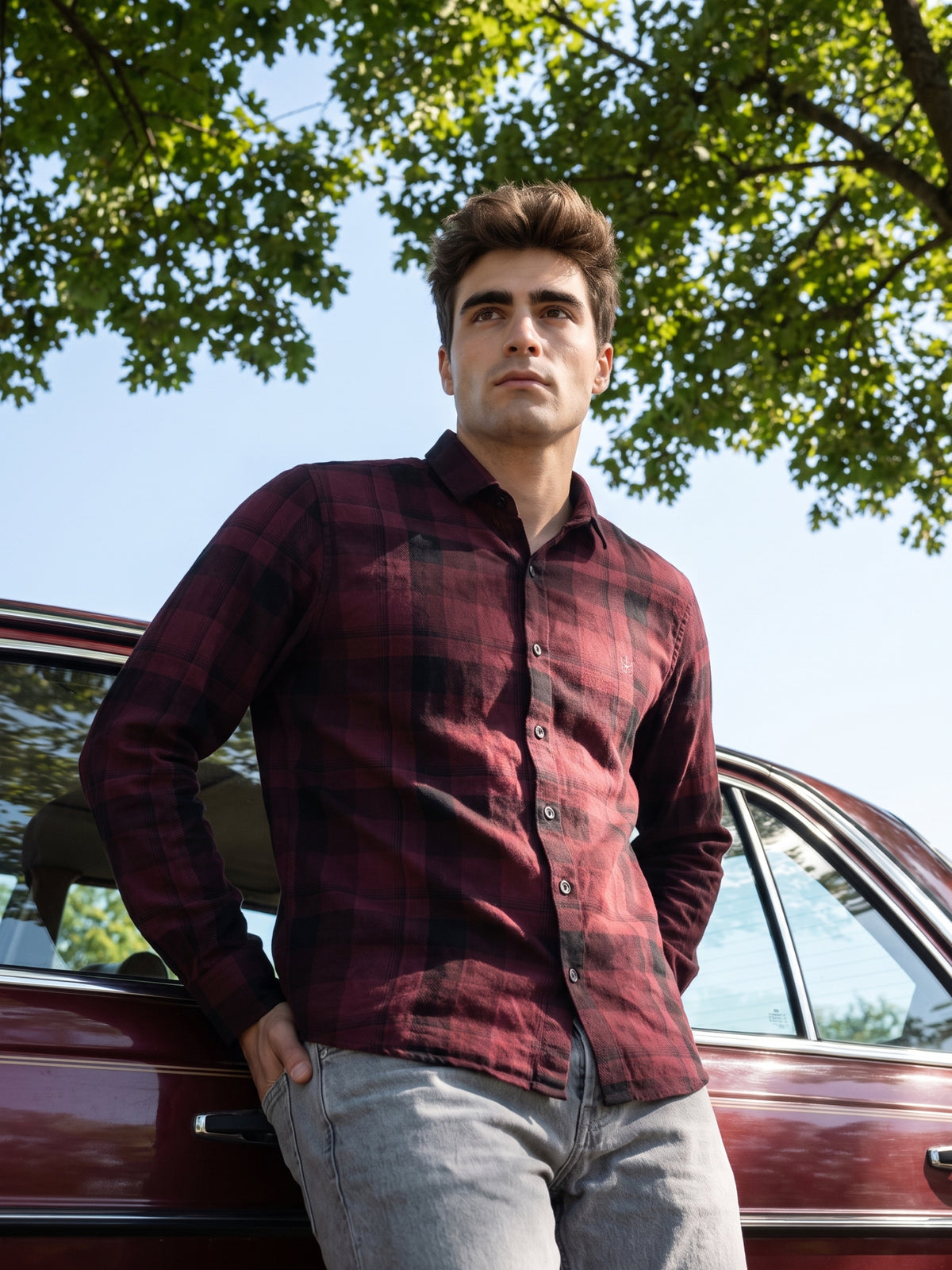 Men’s Wine & Black Checked Casual Shirt