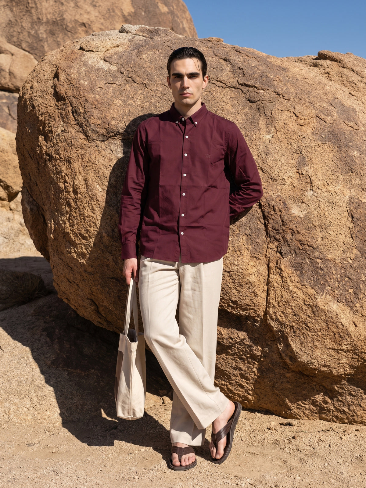 Men's Maroon Premium Solid Button-Down Casual Shirt