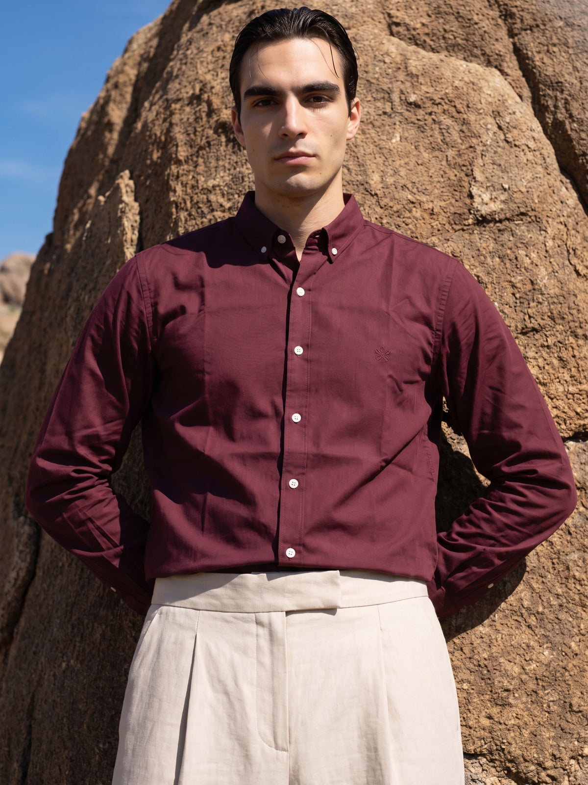 Men's Maroon Premium Solid Button-Down Casual Shirt