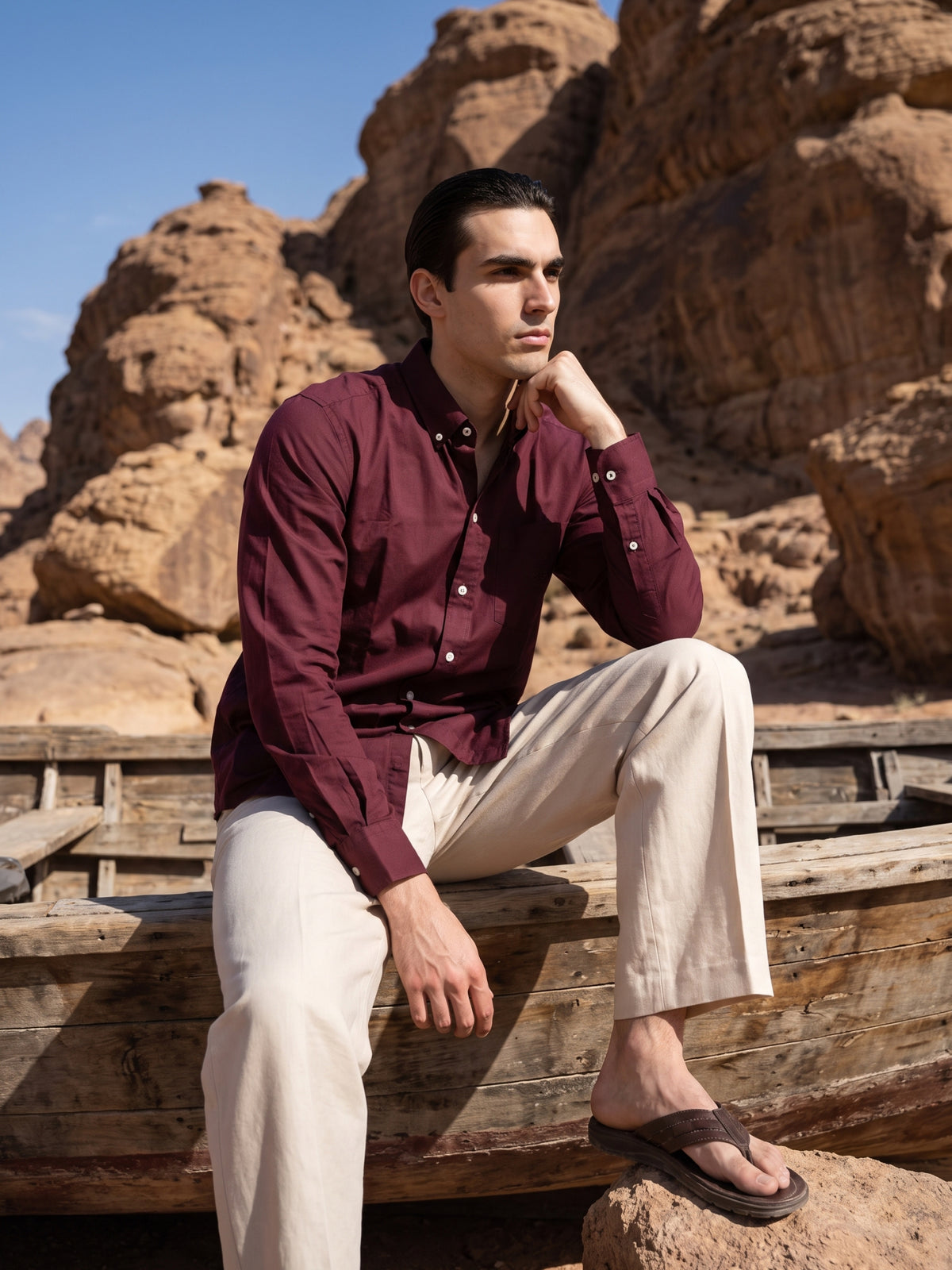 Men's Maroon Premium Solid Button-Down Casual Shirt