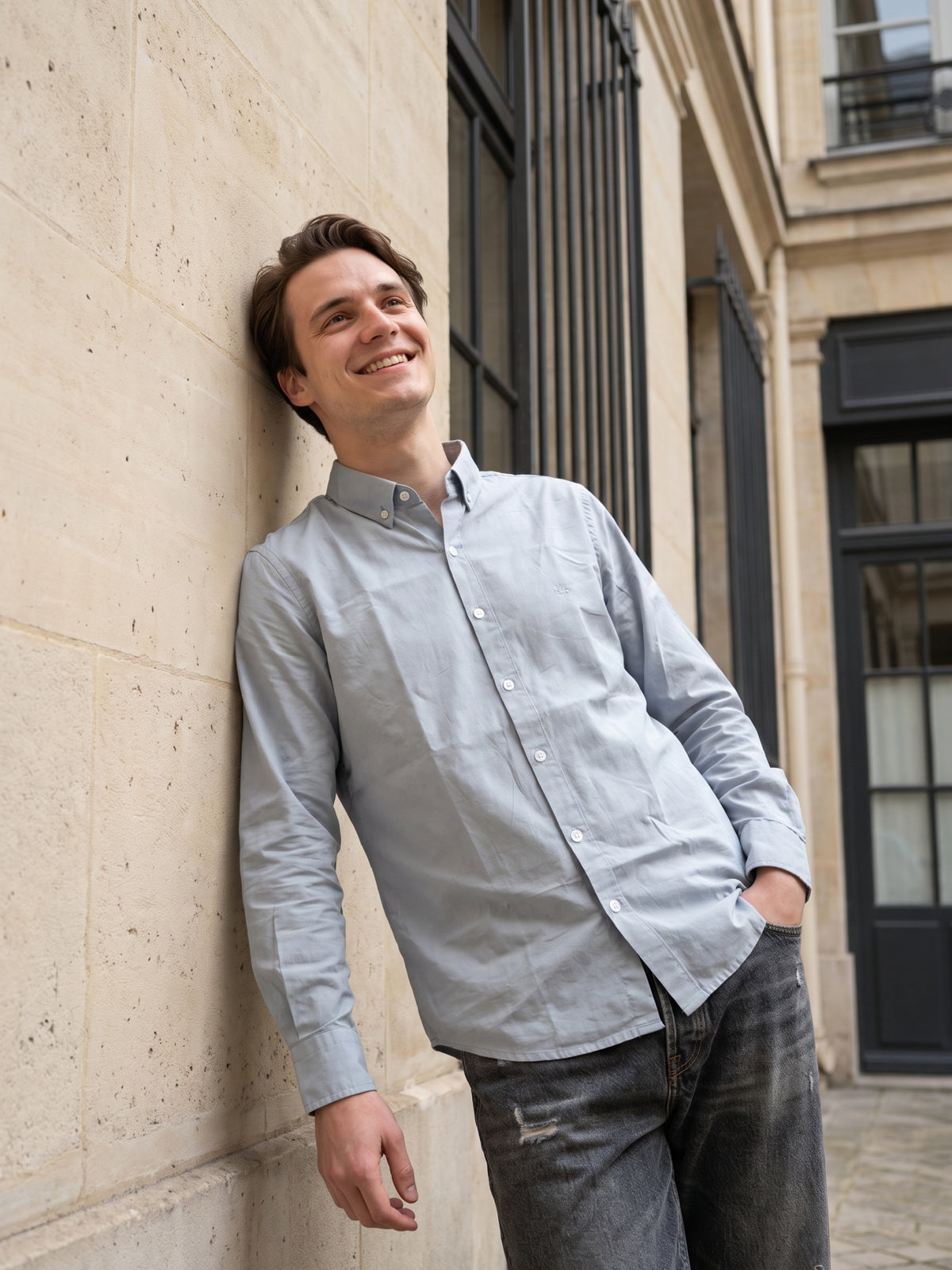 Men's Light Blue Premium Solid Button-Down Casual Shirt
