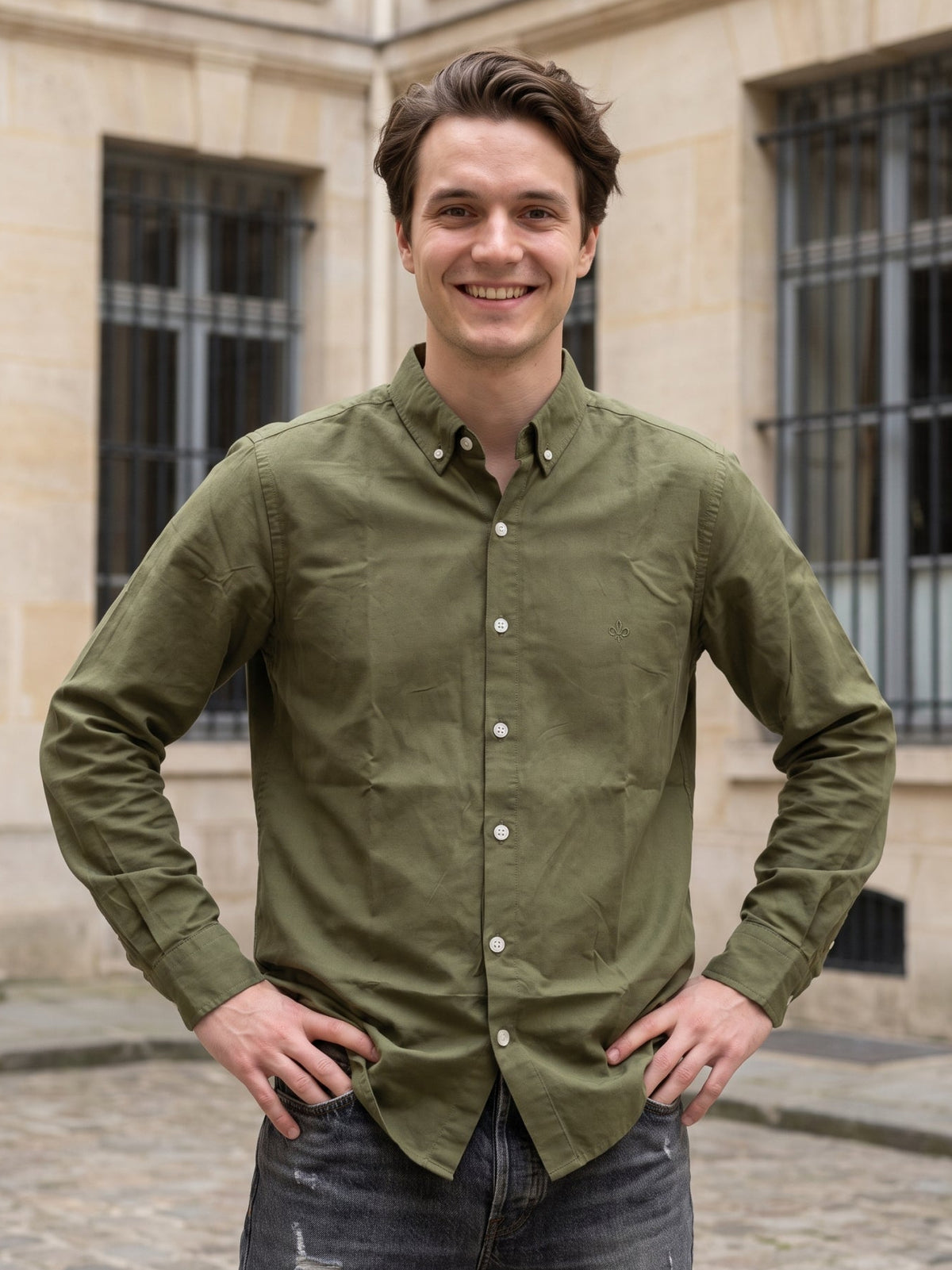 Men's Olive Green Premium Solid Button-Down Casual Shirt