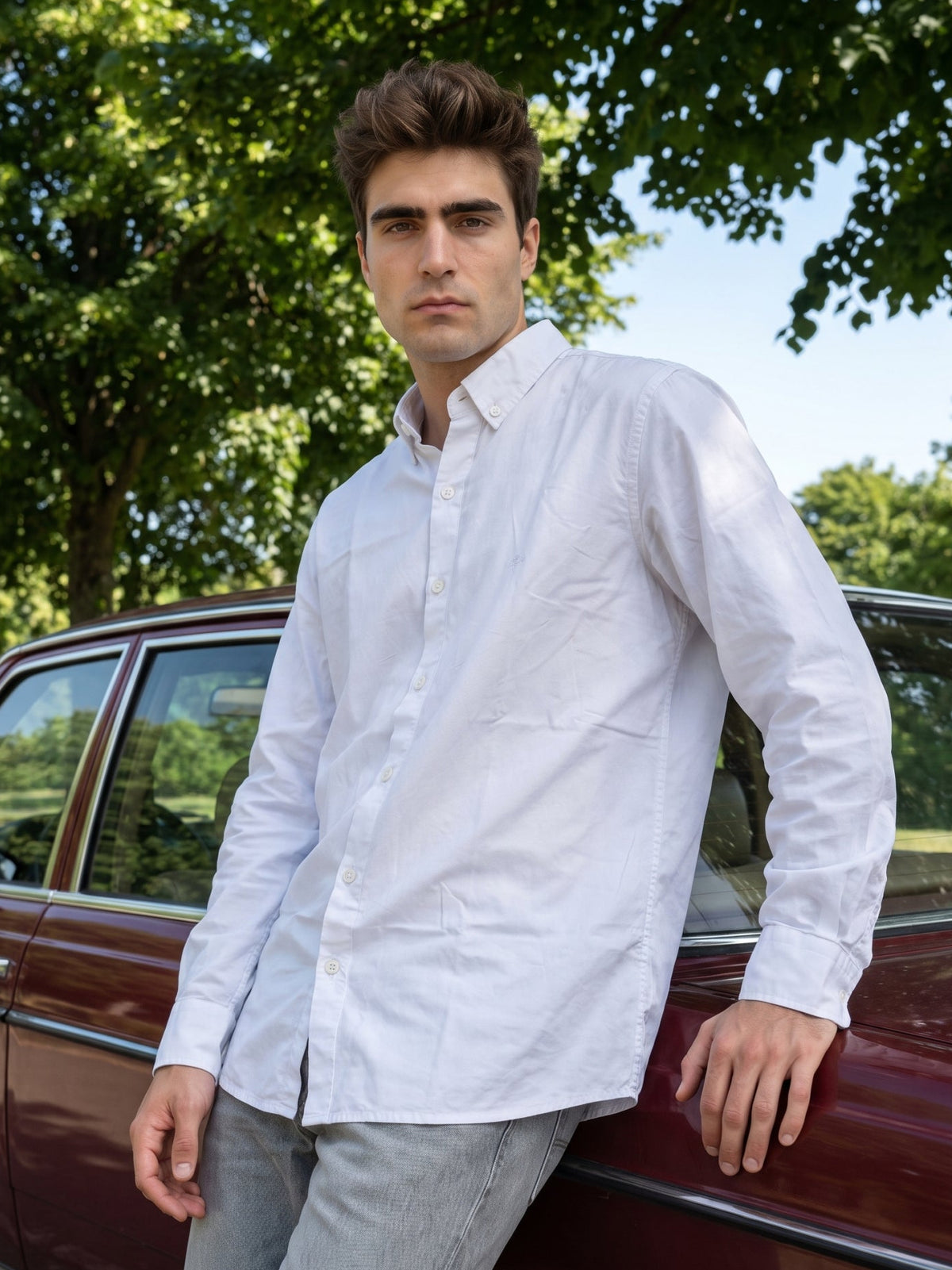 Men's White Premium Solid Button-Down Casual Shirt