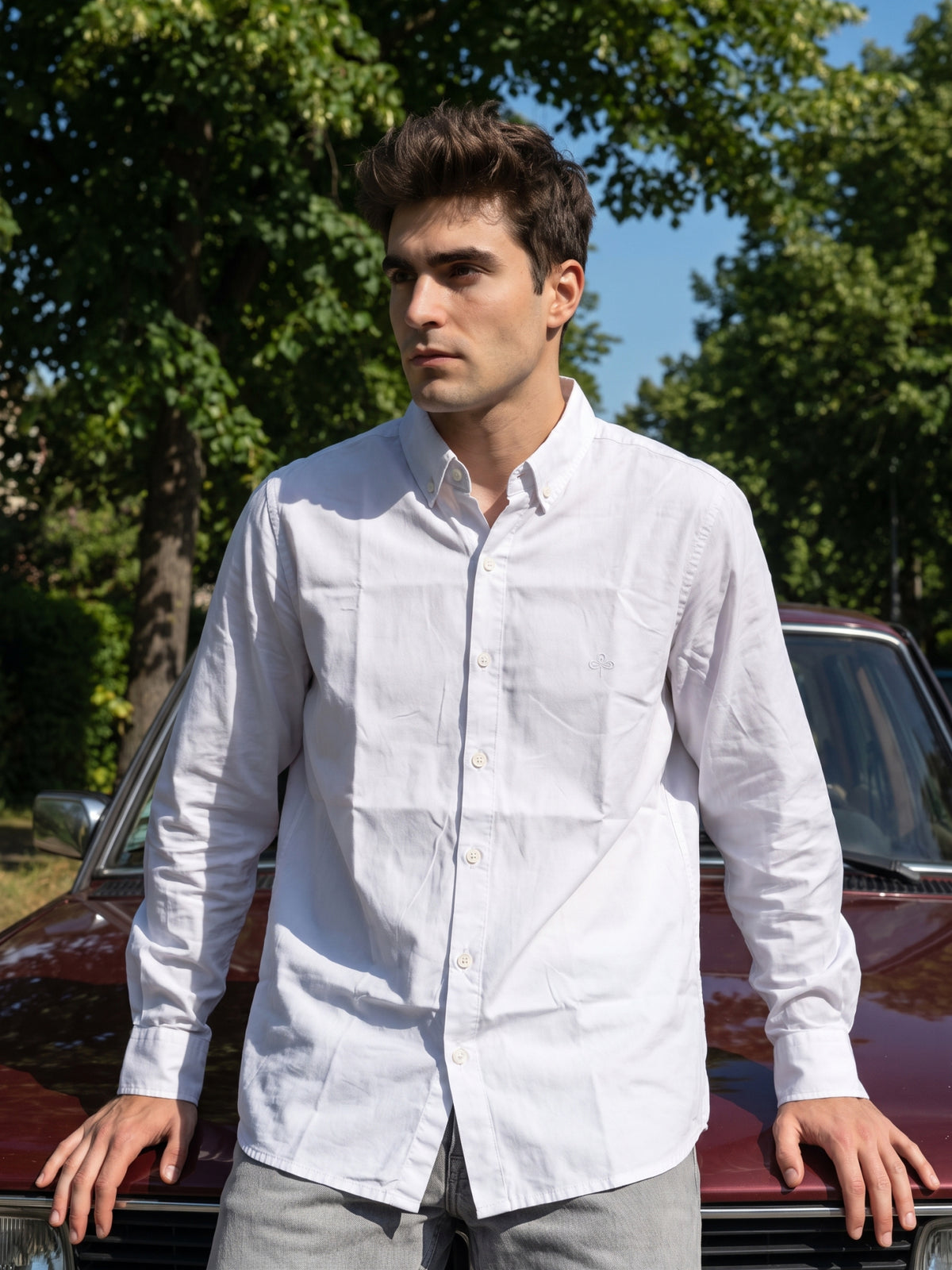Men's White Premium Solid Button-Down Casual Shirt