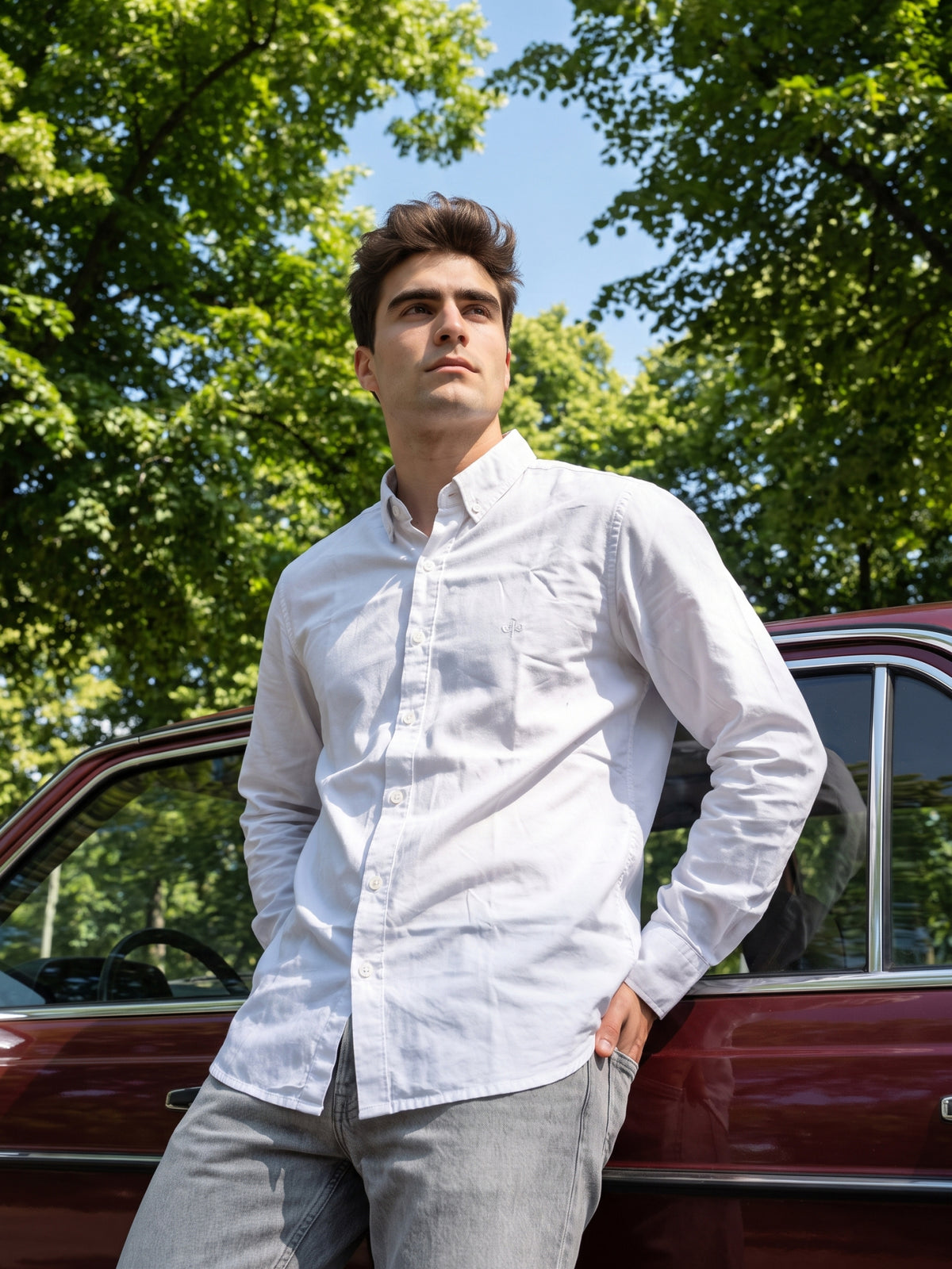 Men's White Premium Solid Button-Down Casual Shirt