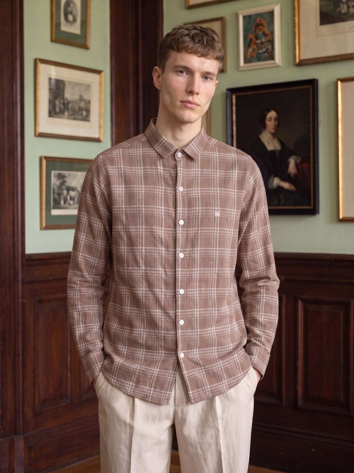 Men's Brown Checkered Casual Shirt
