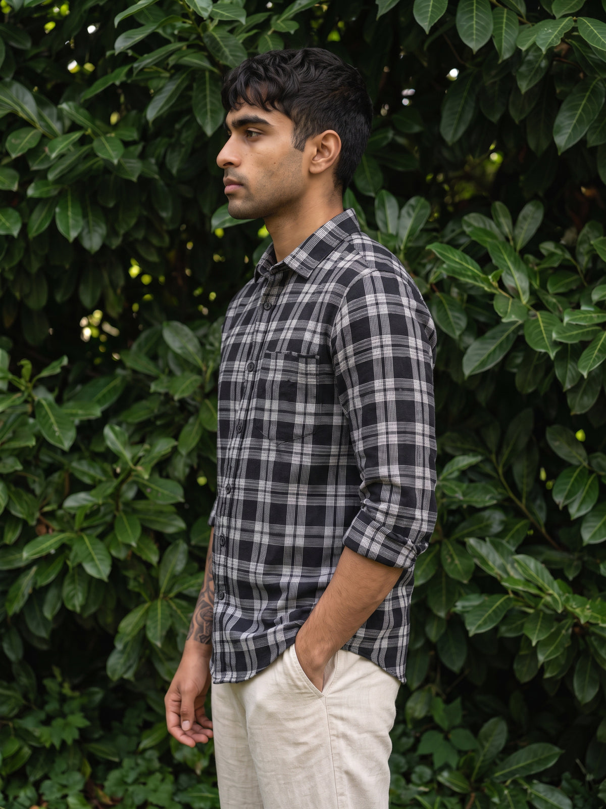 Men's Black Casual Checked Shirt