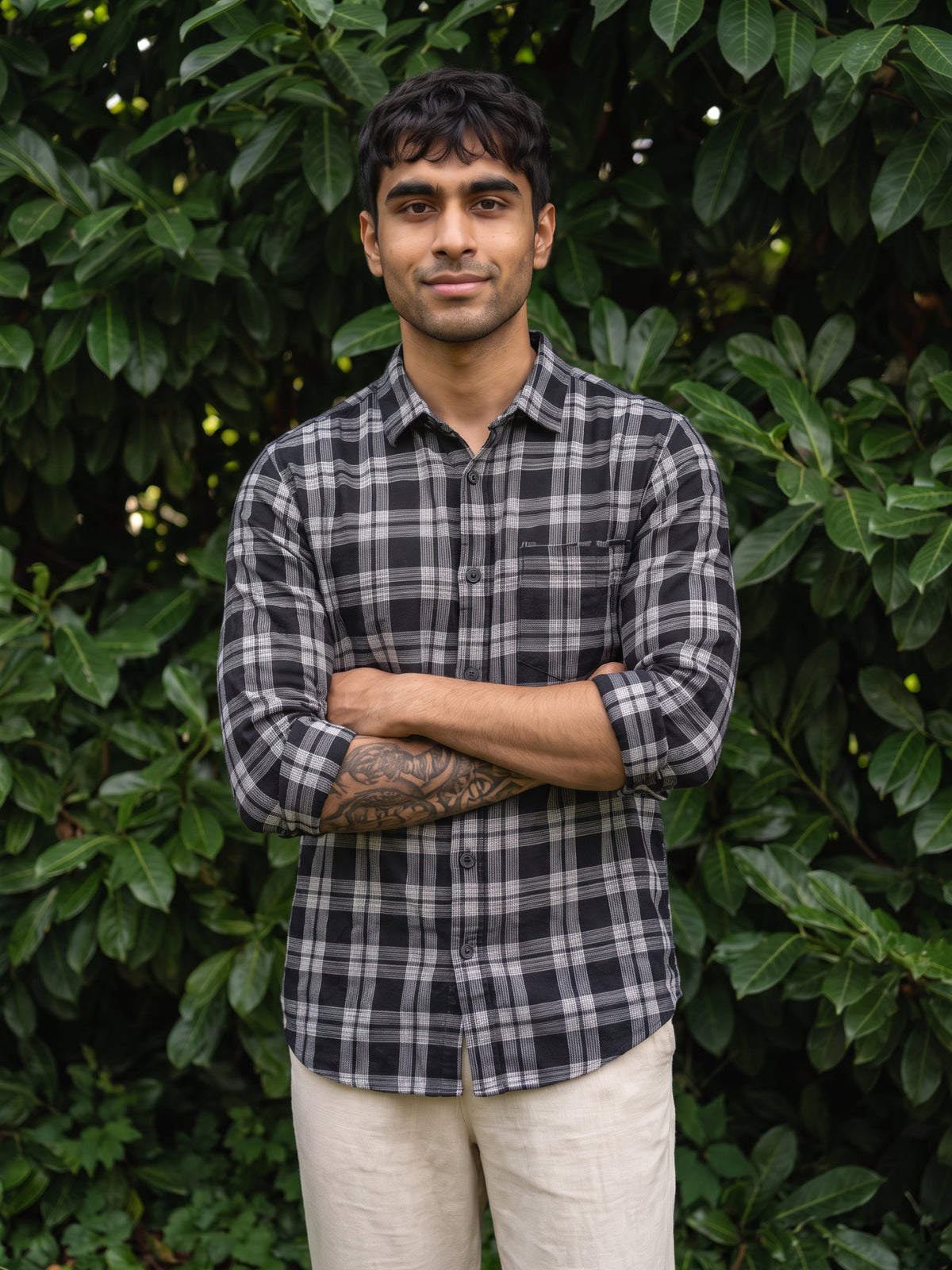 Men's Black Casual Checked Shirt