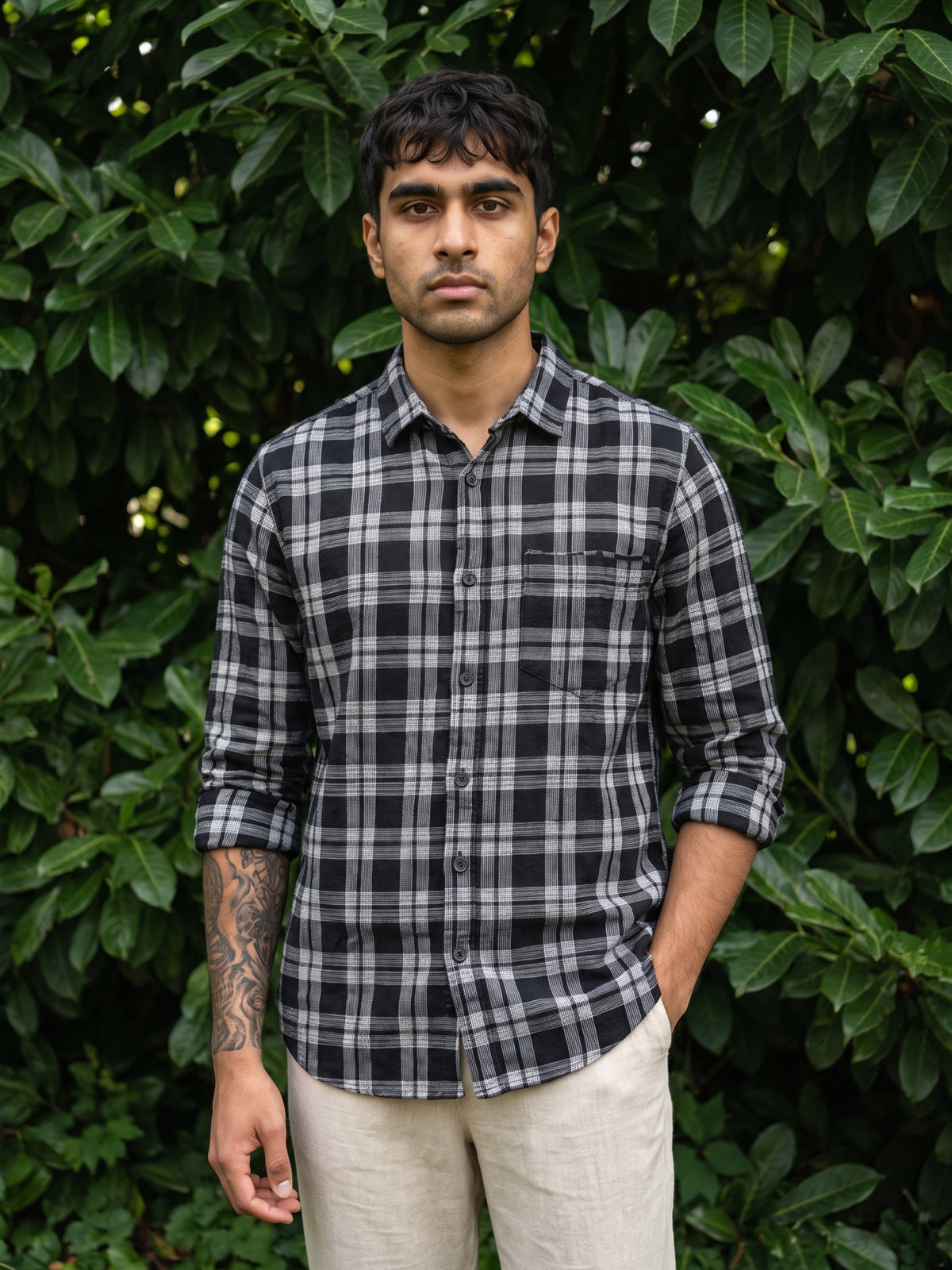 Men's Black Casual Checked Shirt