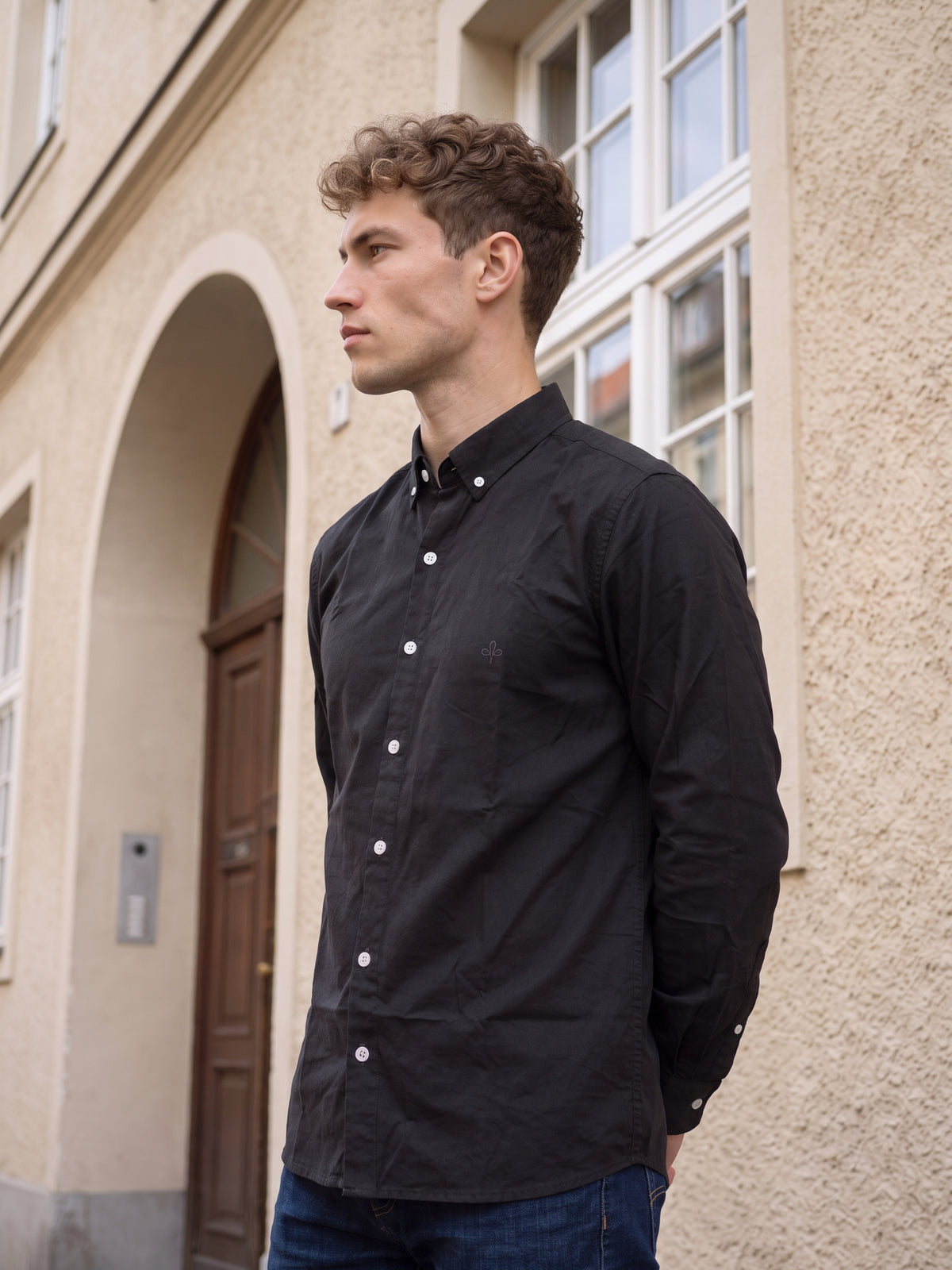 Men's Black Premium Solid Button-Down Casual Shirt