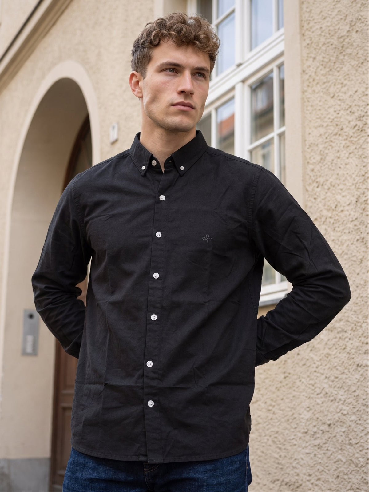 Men's Black Premium Solid Button-Down Casual Shirt