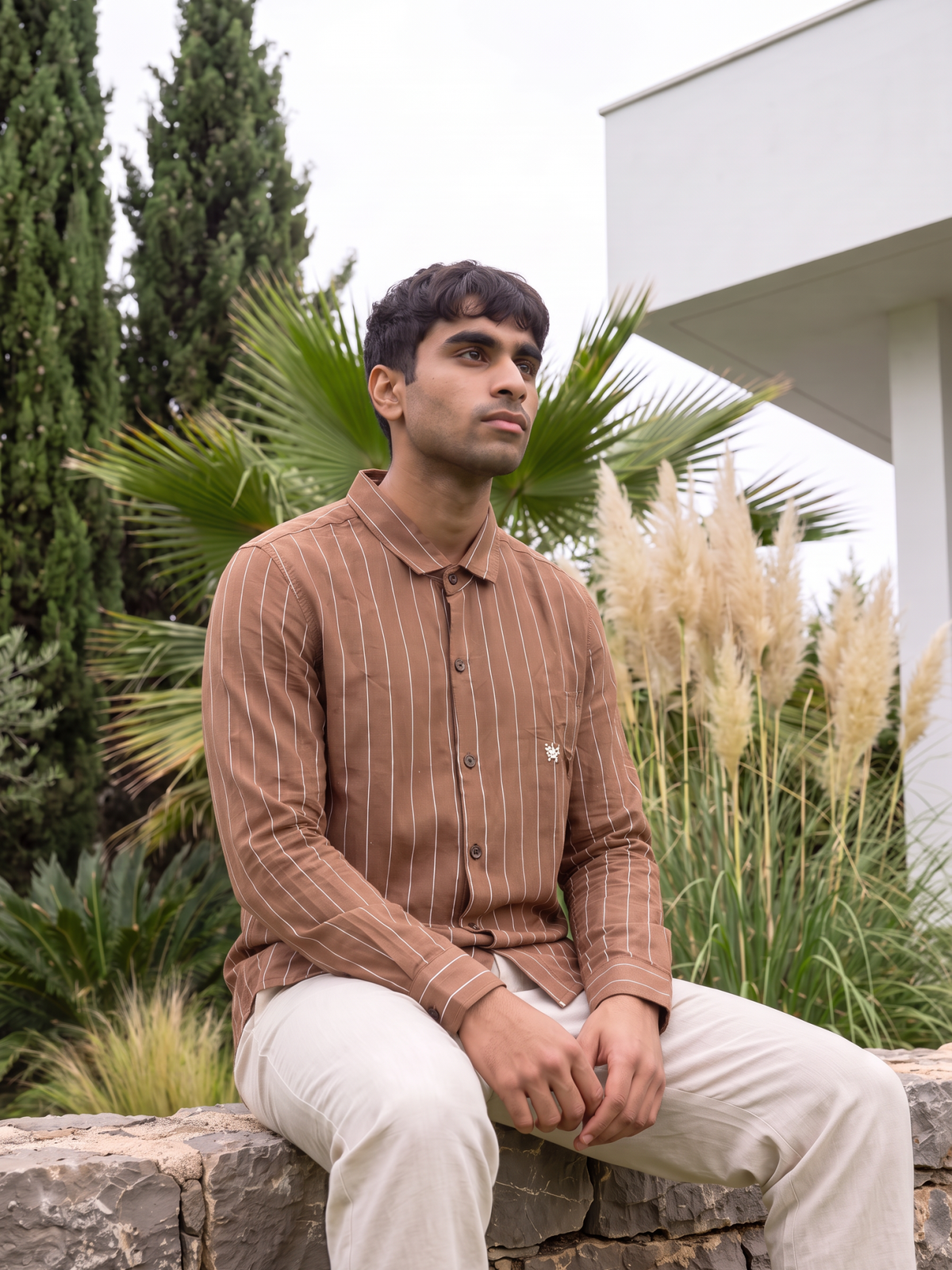 Men's Brown Pinstripe Shirt