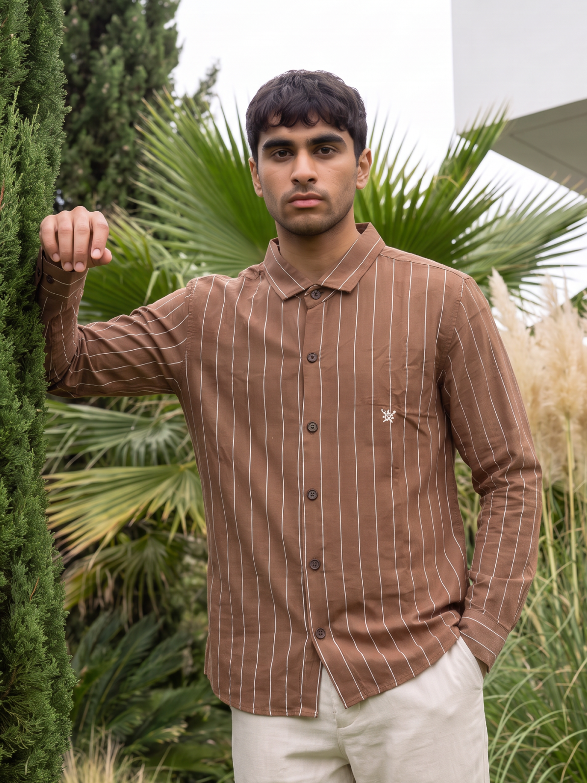 Men's Brown Pinstripe Shirt