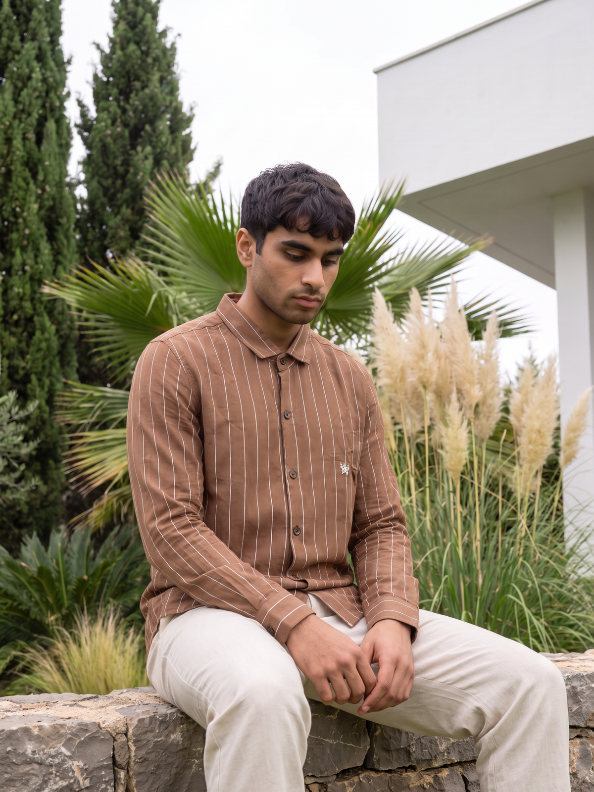 Men's Brown Pinstripe Shirt