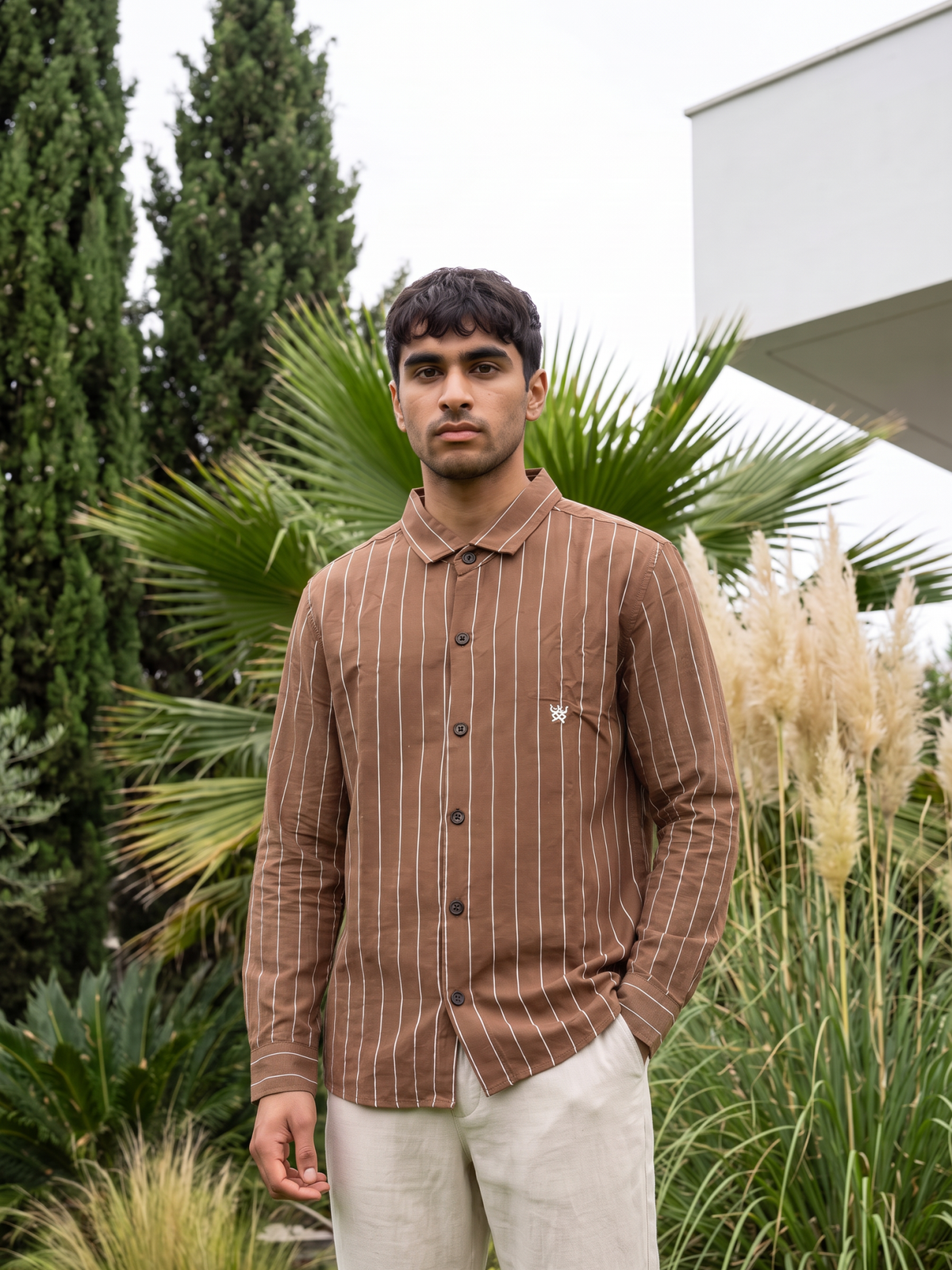 Men's Brown Pinstripe Shirt