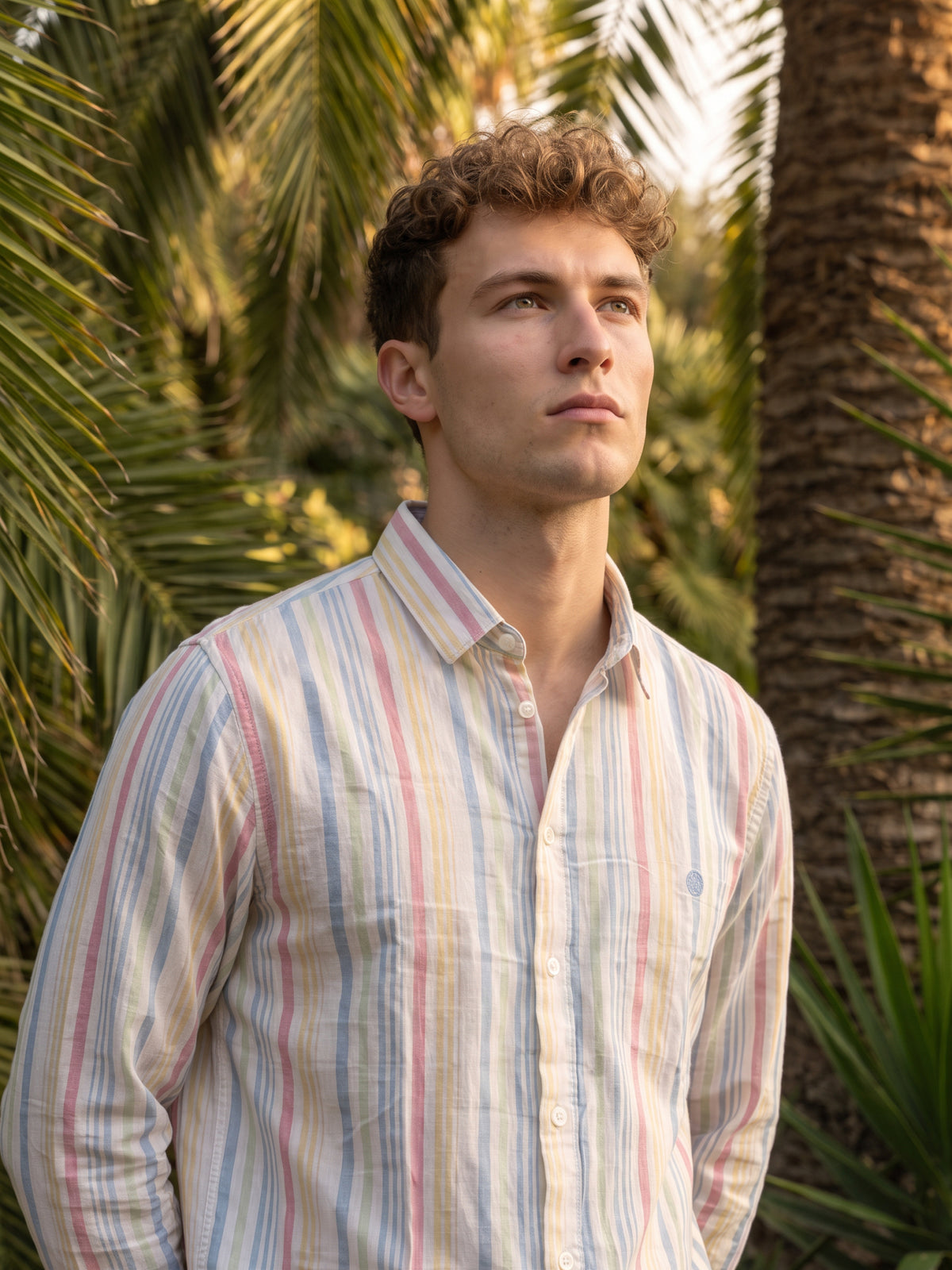 Men's Pink Multicolor Striped Casual Shirt