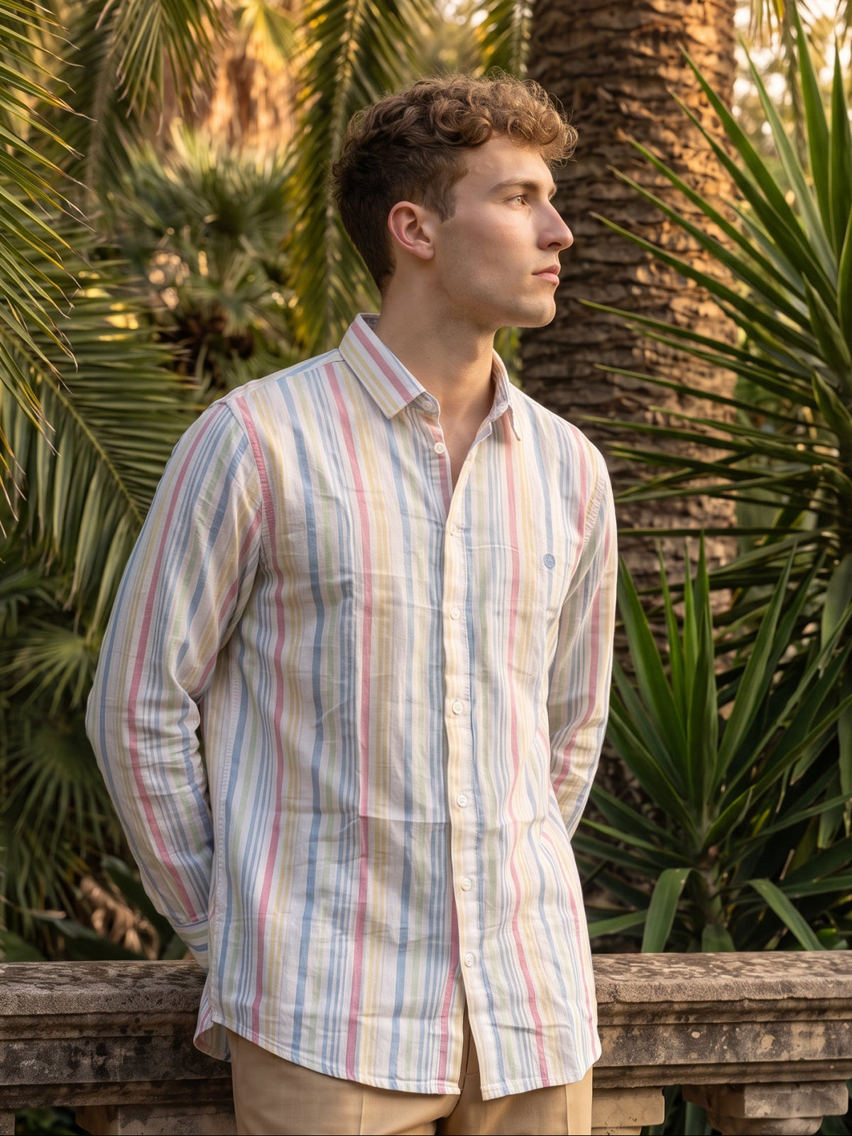 Men's Pink Multicolor Striped Casual Shirt