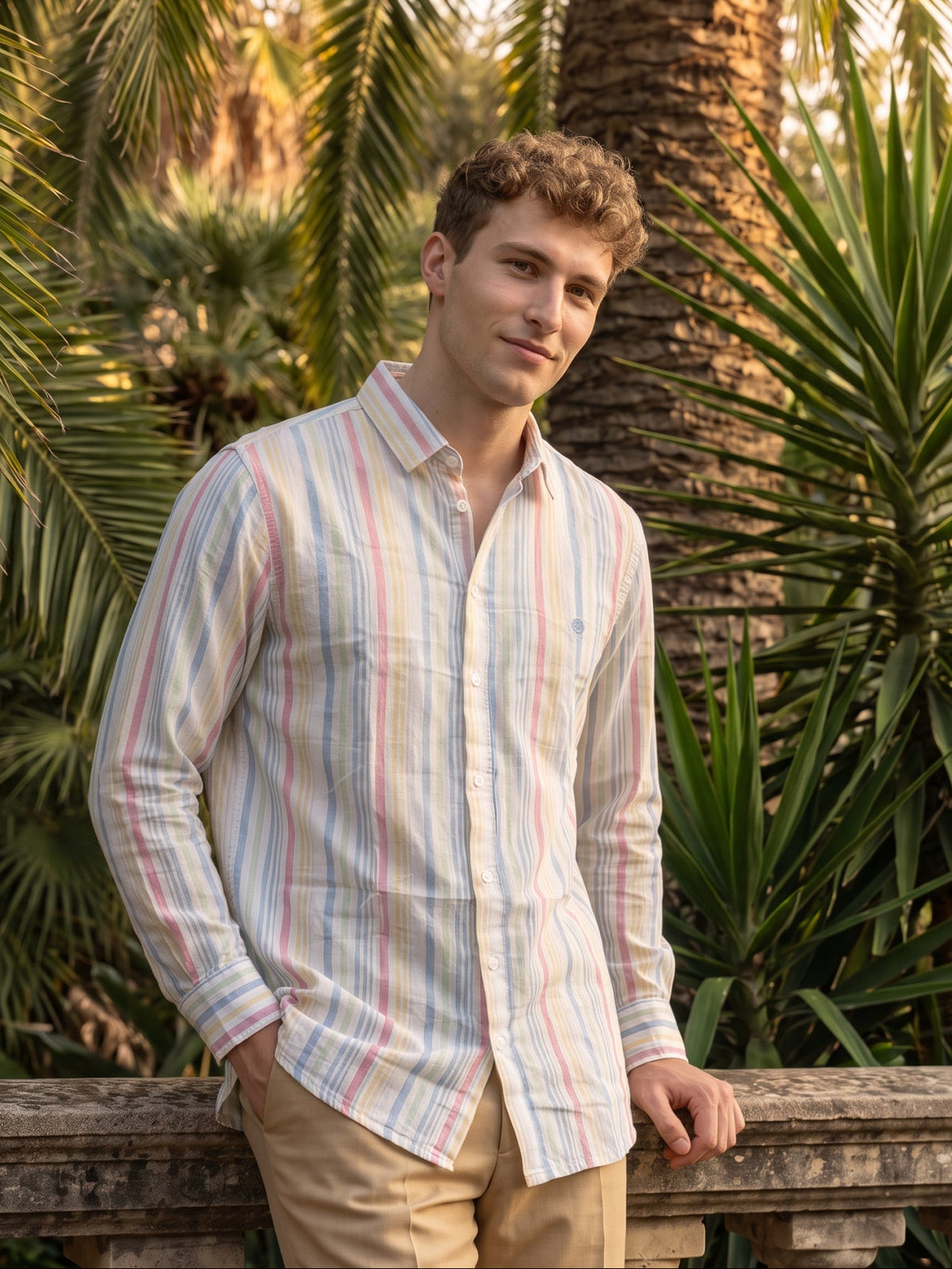Men's Pink Multicolor Striped Casual Shirt