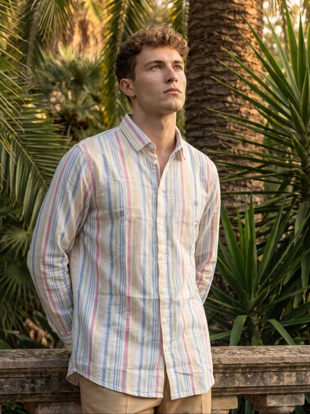 Men's Pink Multicolor Striped Casual Shirt