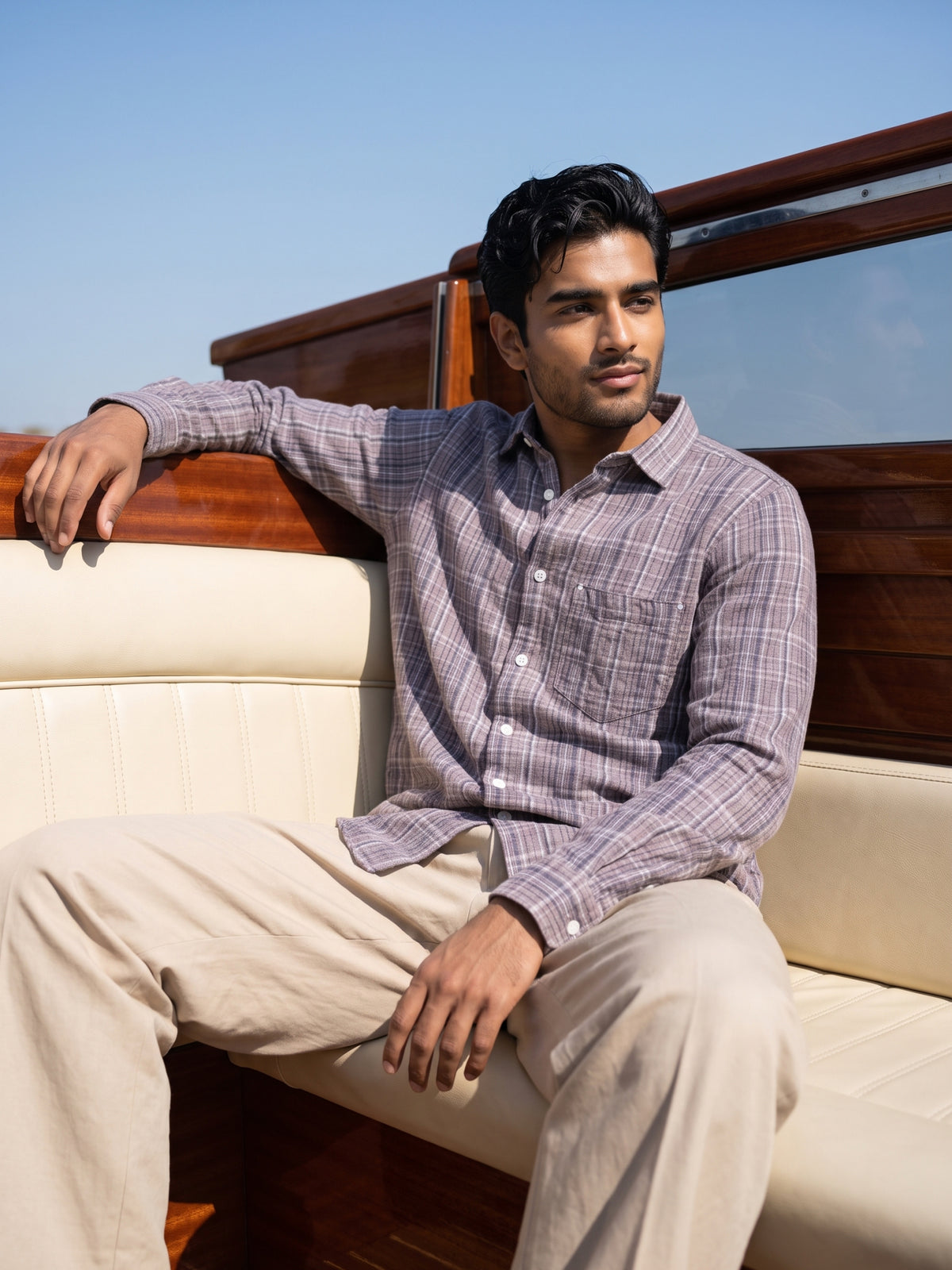 Men's Dark Pink Checked Casual Full Sleeve Shirt