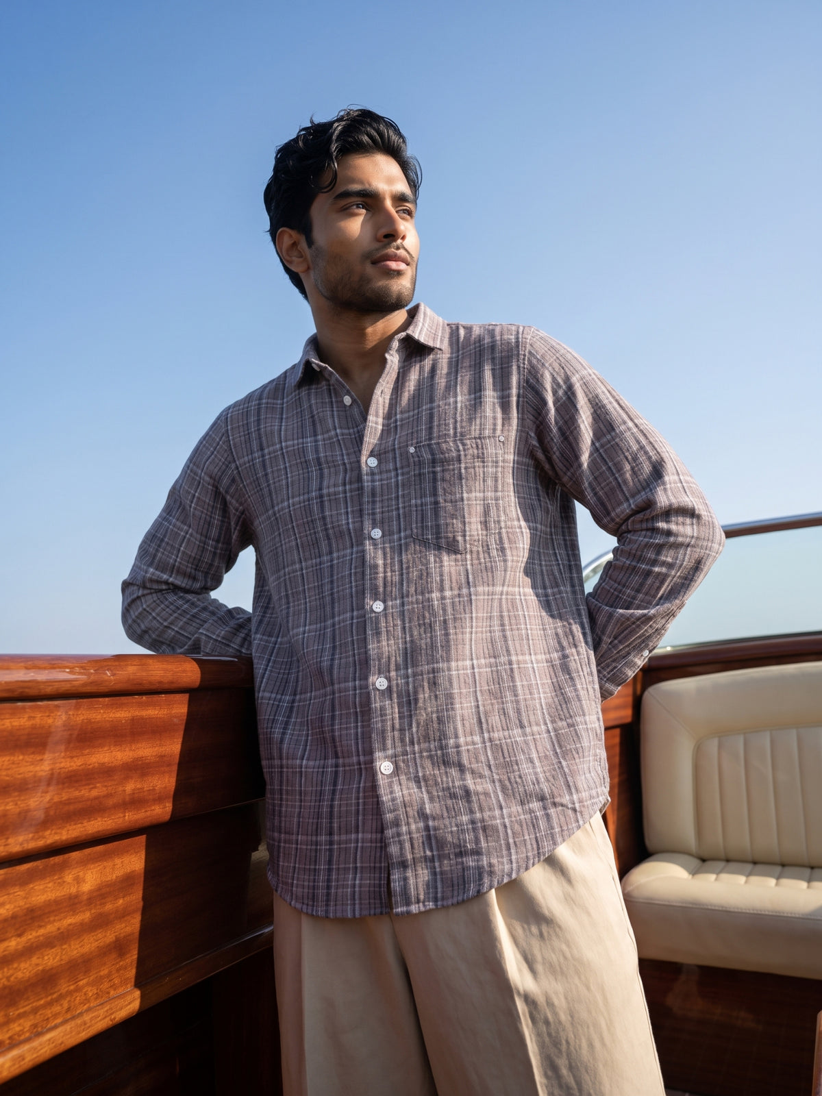 Men's Dark Pink Checked Casual Full Sleeve Shirt